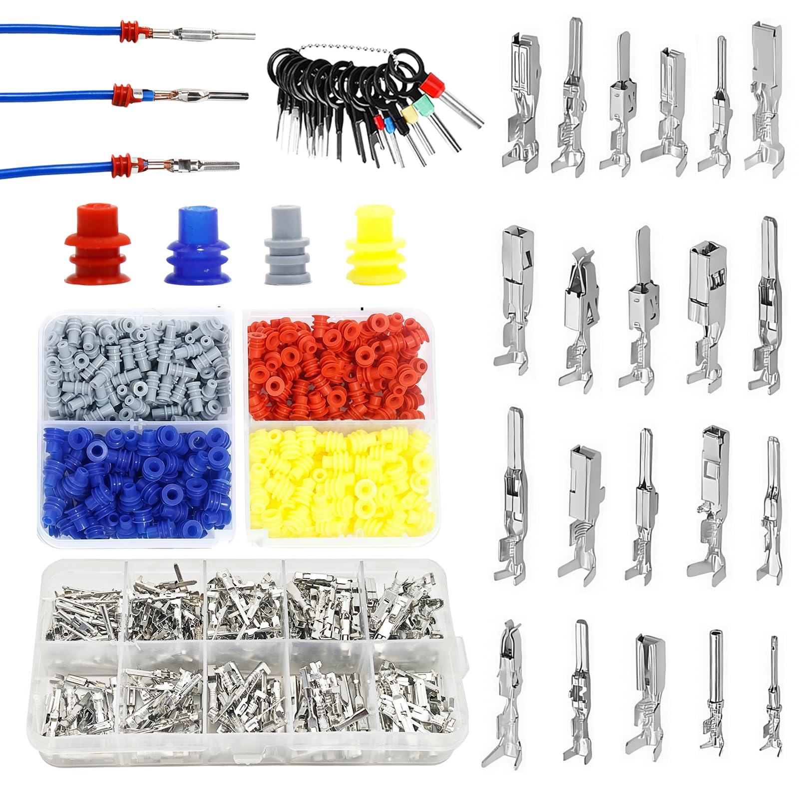 Broches de bornes serties pour l'électricité automobile: Kit de 690 broches de connecteur 1/1,5/1,8/2,2/2,3/2,5/2,8/3,5 mm, Kit de broches de connecteur résistantes à la corrosion pour voitures