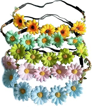 Gaobige Artificial Flower Wreaths 5 PCS Multicolor Daisy Fashion Flower Headbands for Women Festival Wedding Party