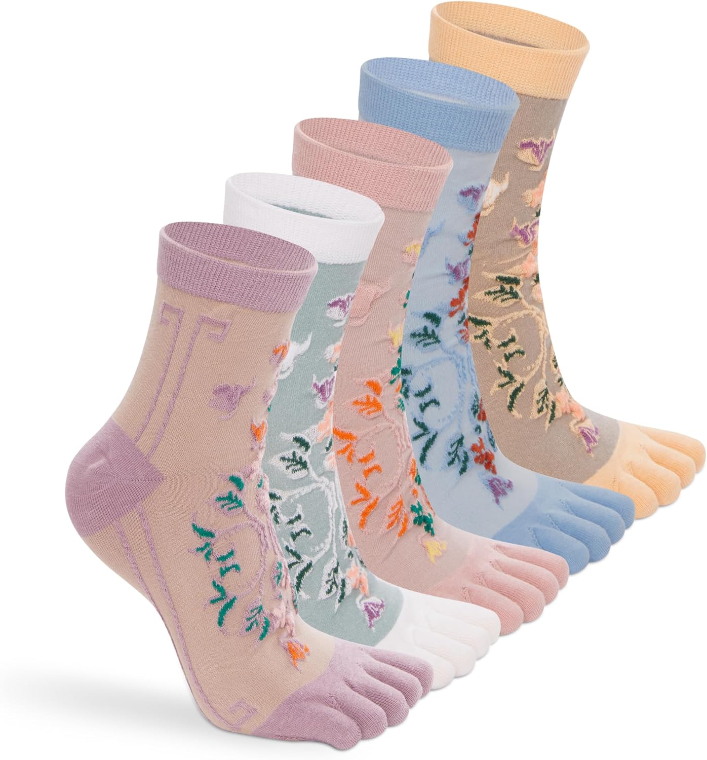 Violet Mist Toe Socks for Women Funny Cute Five Finger Socks Comfy Cotton Colorful Novelty Crew Athletic Running Ankle Sock