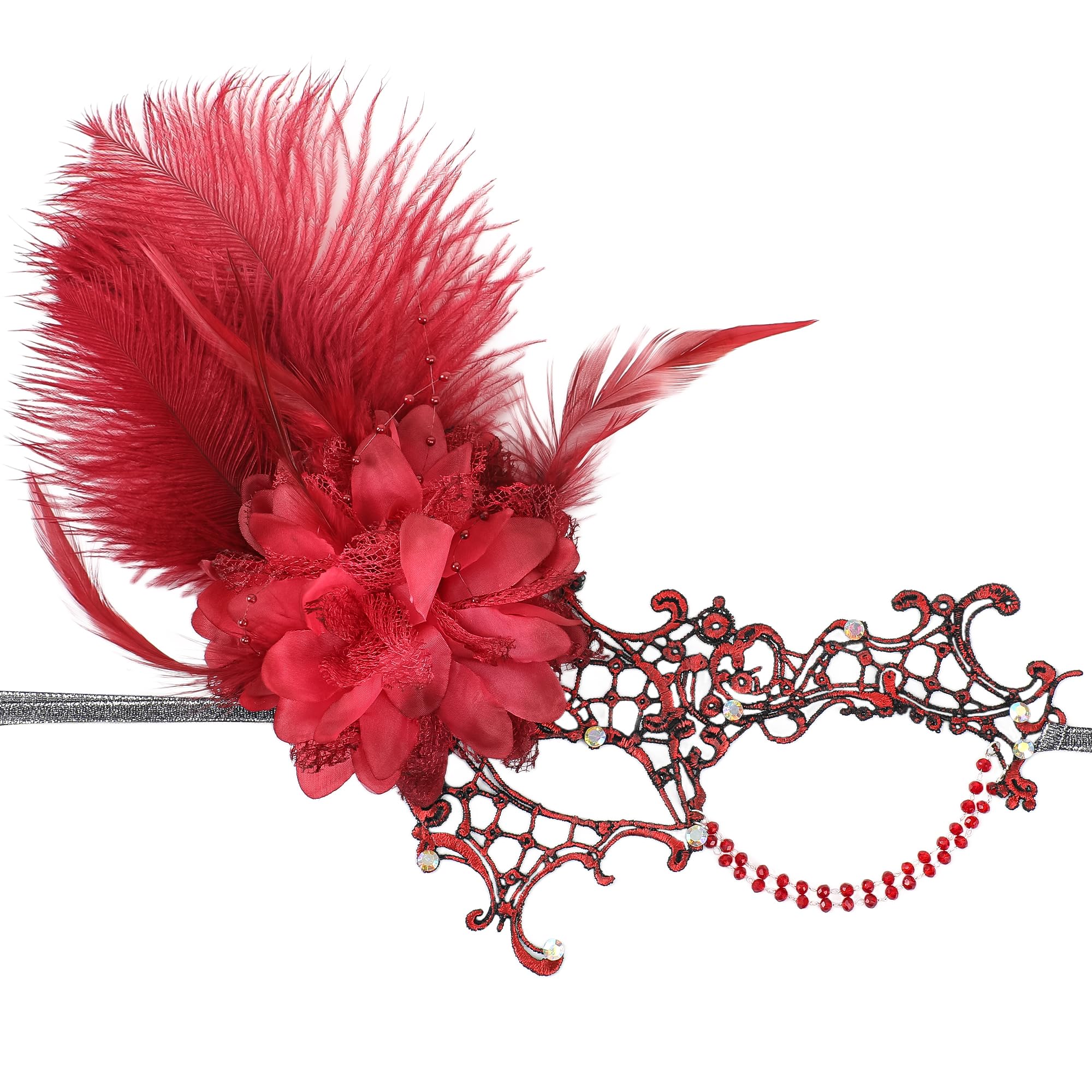 ETOFETE 1920s Long Feather Lace Masquerade Mask for Women Half Face Eye Mask for Halloween Costume Party Proms Cosplay Accessories