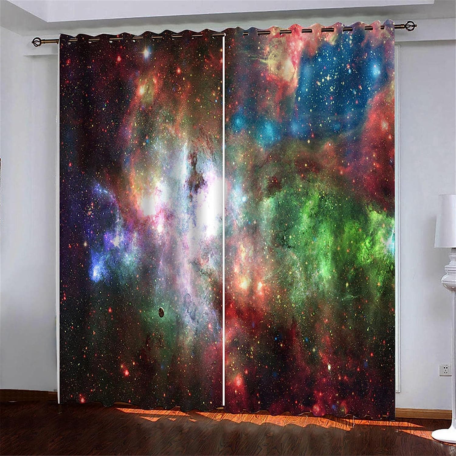 Rideaux occultants thermiques salon paysage spatial 3D grand format œillets draperie chambre