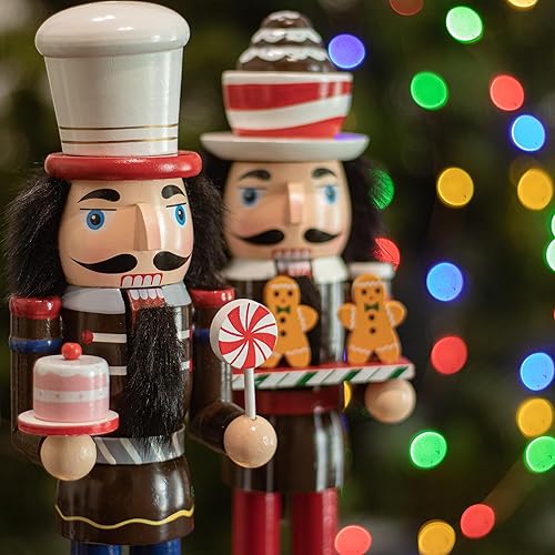 Miniatura 4 de KI Store Juego de 2 figuras de cascanueces de Navidad de 15 pulgadas, juego de 2 figuras de cascanueces de madera para decoraciones navideñas con