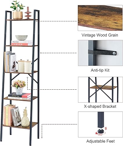 Miniatura 9 de Hoctieon Estantería de escalera industrial, estante de escalera multifuncional, estantería alta de 5 niveles, estantería de escalera abierta, para