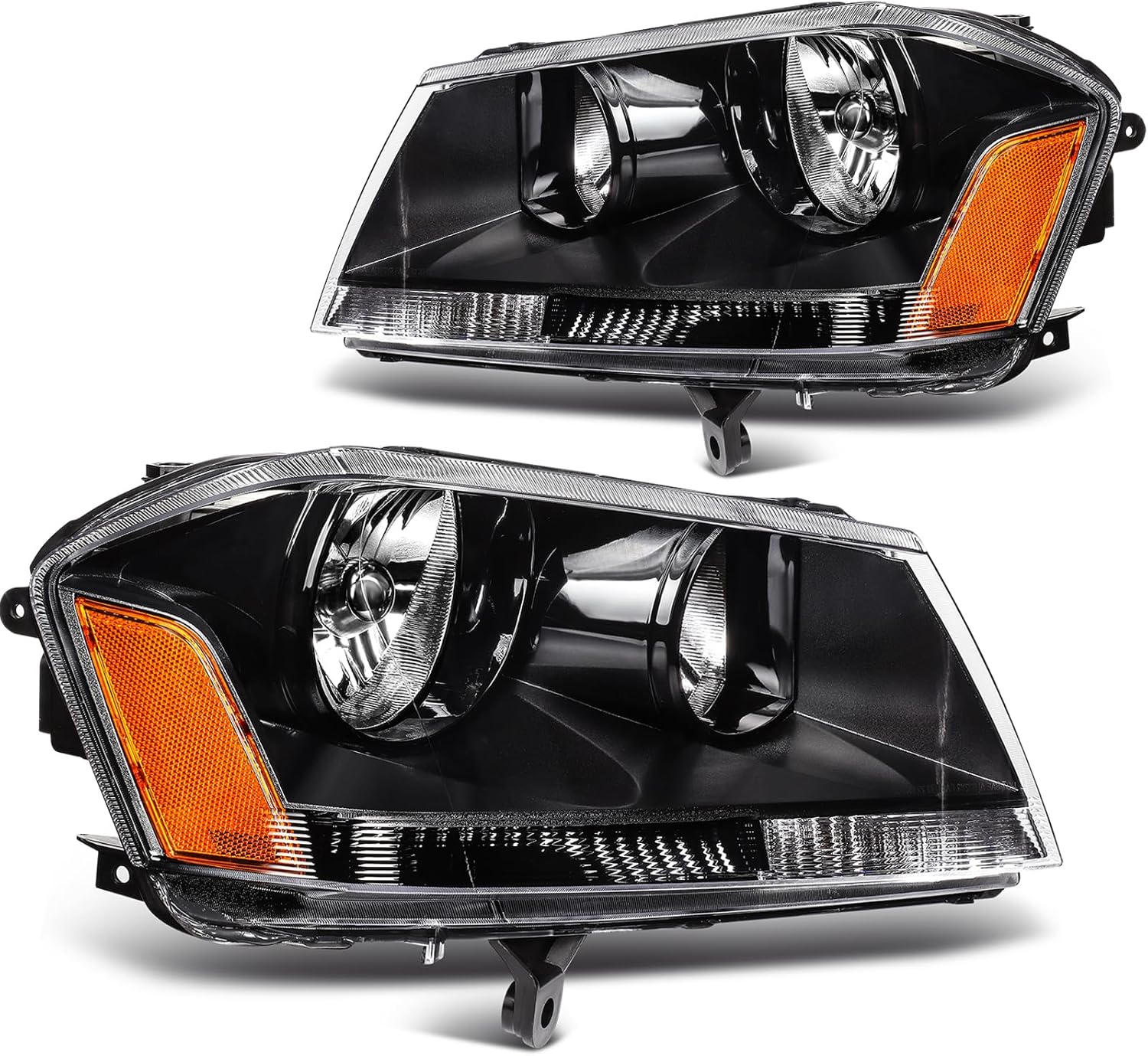 ECCPP Headlight Assembly Fit 2008-2014 for Dodge Avenger Black Housing Amber Reflector Pair Headlights 5116343AD