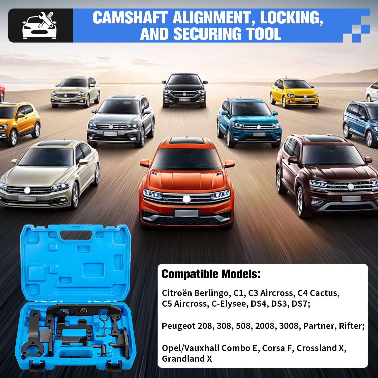 Set di 8 pezzi di utensili per cinghia dentata del motore - Utensili professionali per cinghia dentata compatibili con Peugeot 1.0/1.2 VTi 108/208/308/2008, Citroën, Opel, Toyota 1.0, 1.2