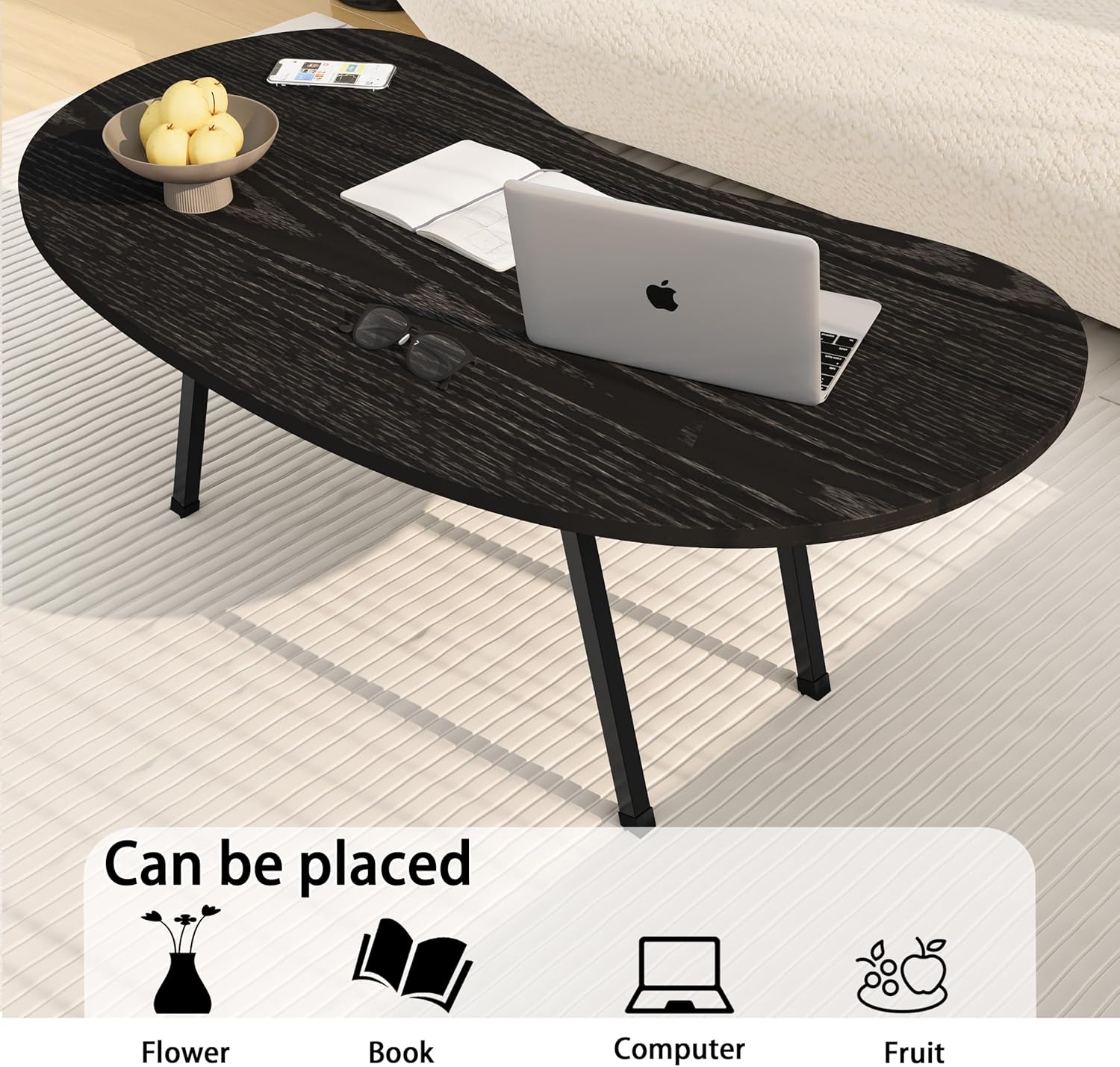 Foldable Coffee Table,Mid Century Modern Coffee Table Living Room Tables,Oval Center Table,Small Folding Coffee Tables Portable Table for Small Spaces,Living Room,Bedroom,Home,Easy Assembly,Black