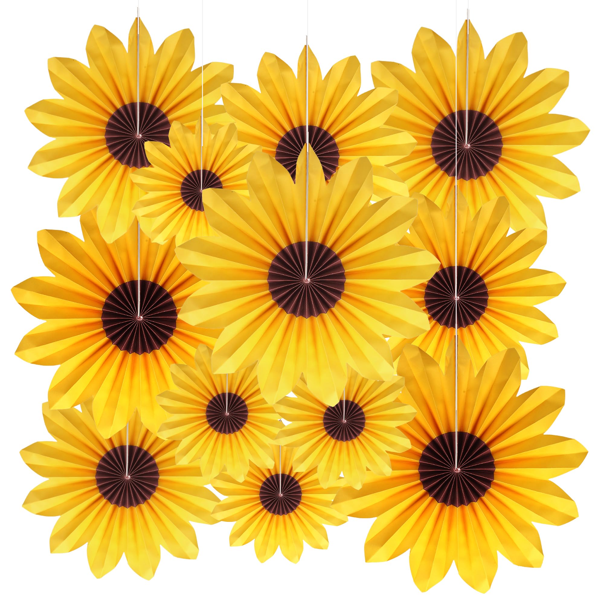 BestoFun Sunflower Party Decorations, 12 Pcs Yellow Hanging Paper Fans Paper Flowers, Sunflower Theme Wall Decor for Baby Shower, Birthday, Spring & Summer Party Supplies — image 1