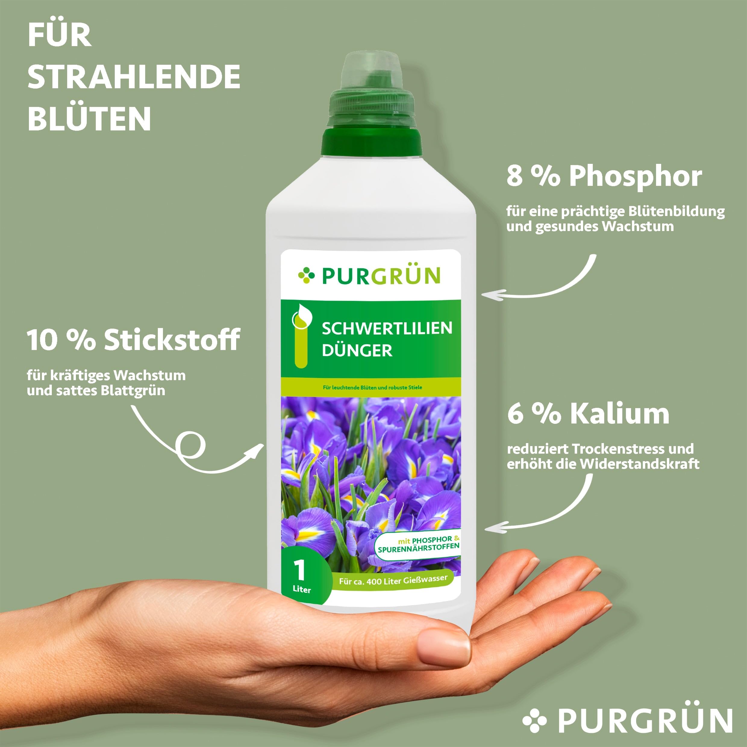 Schwertlilien-Flüssigdünger Von Purgrün – Organisch-mineralisch, NPK 10+8+6, 1 Liter