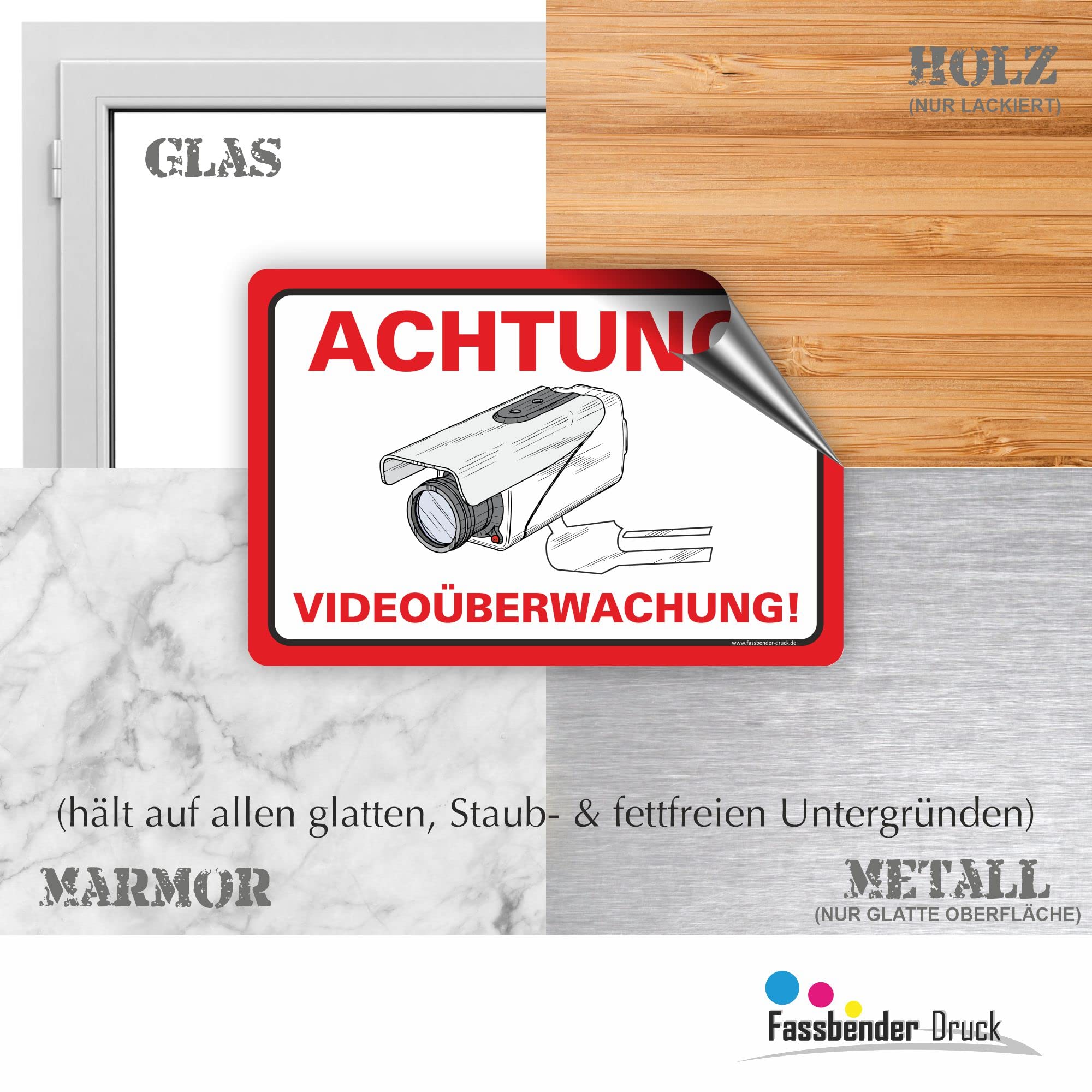 ACHTUNG VIDEOÜBERWACHUNG Schild zum Markieren eines videoüberwachten Bereiches - Aluverbundplatte für ein Videoüberwachungsschild - (90x60cm AUFKL.)