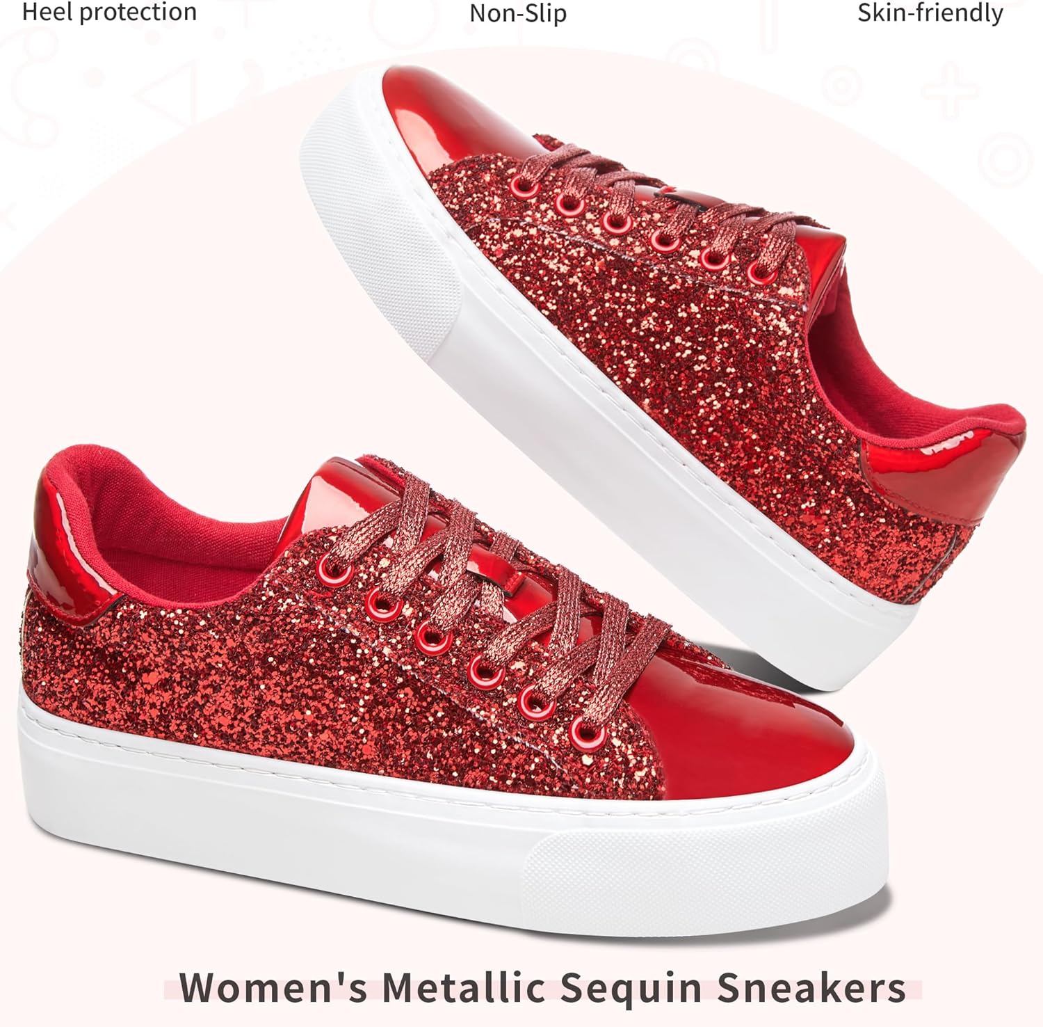 AISFAES Women Glitter Platform Sneakers Sparkly Lace-Up Chunky Sneakers Fashion Low-Top Tennis Shoes Comfortable Metallic Sequin Walking Shoes - Image 3