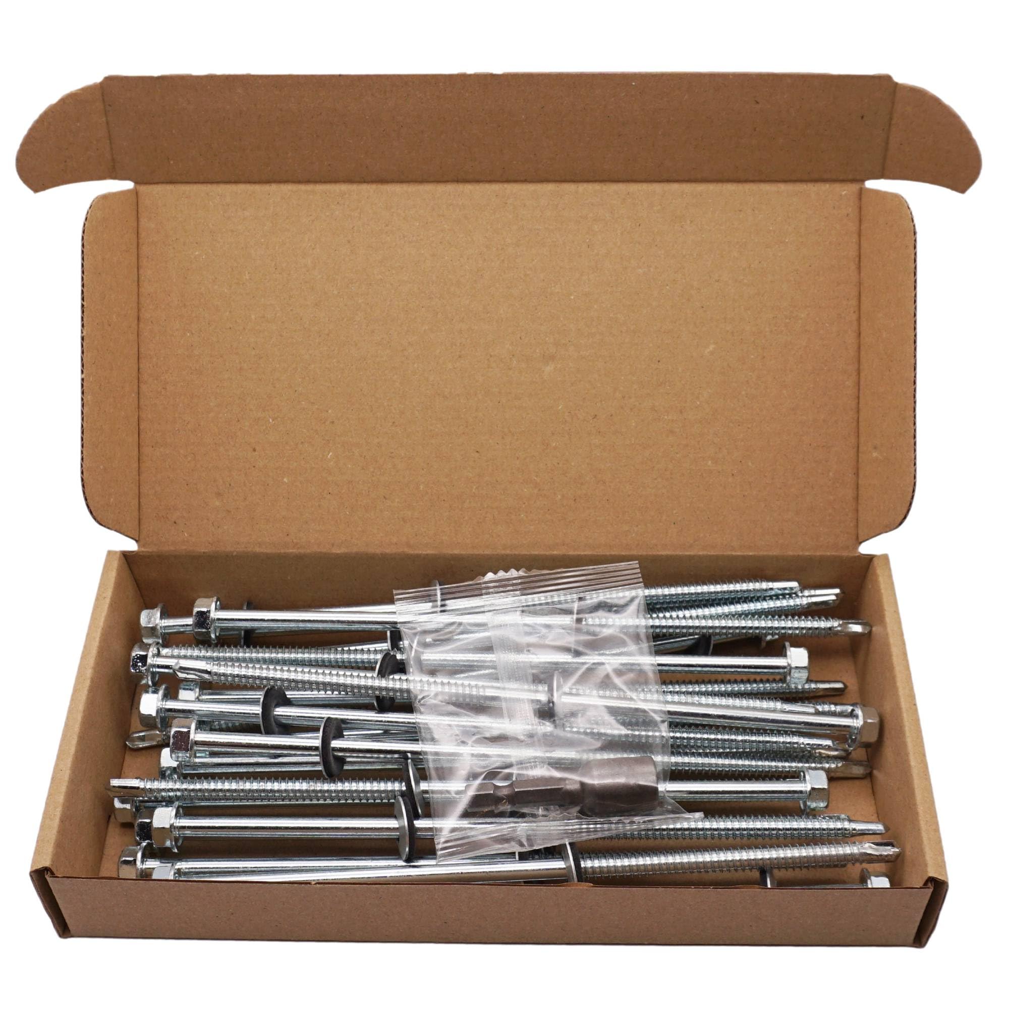 SKIR'CO (20 uds.) Tornillos para techos galvanizados 6,3 x 180 mm cabeza hexagonal, tornillos autoperforantes DIN 7504-K con arandelas de sellado EPDM
