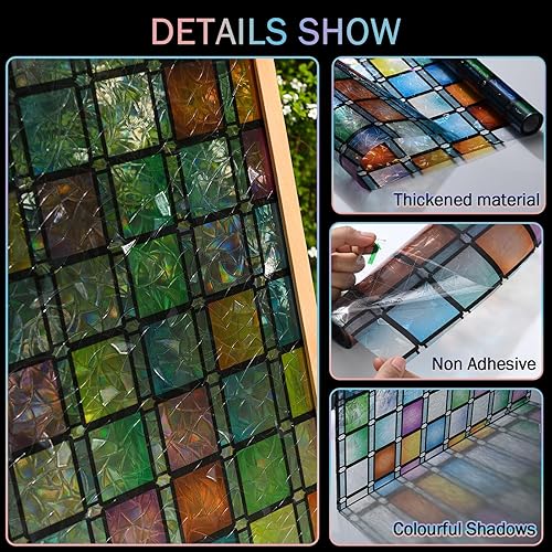 Miniatura 4 de VELIMAX Película de privacidad para ventana, tinte, calcomanías de arco iris, vinilo estático, no adhesivo, anti rayos UV, para oficina en casa,