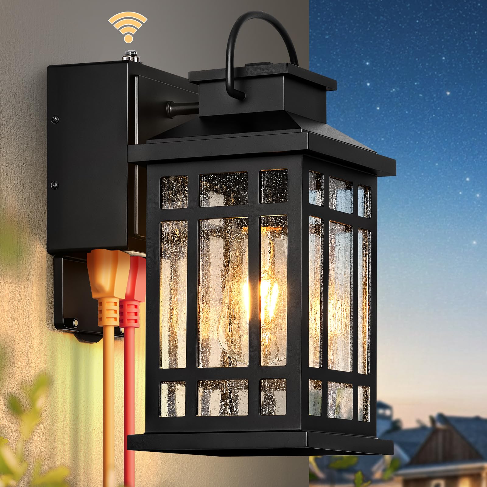 Exterior Lighting Fixtures with GFCI Outlet, Black Easy Installation