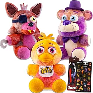Five Nights at Freddy's Plush Toy Set - 3 Pack Bundle with 7" FNAF Plushies for Teens, Men Featuring Freddy, Foxy, Chica Plus Stickers | Five Nights at Freddy's Dolls Plush