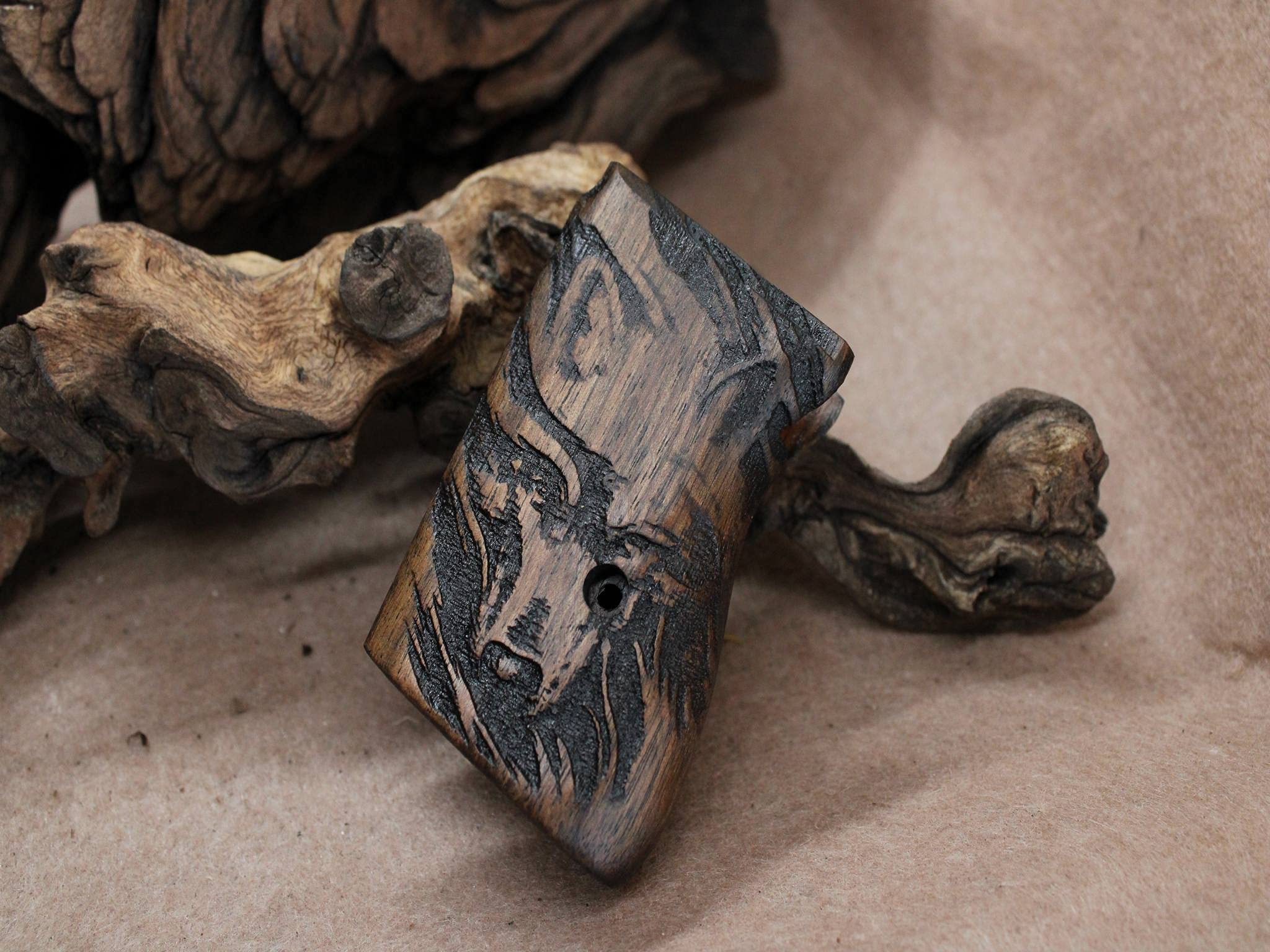 Dessert Eagle Wolf Grip Black Gun Grips Natural Wood Grip 3D Texture with a Wolf Perfect for Your Holster Weapon Speed and Accuracy and Design