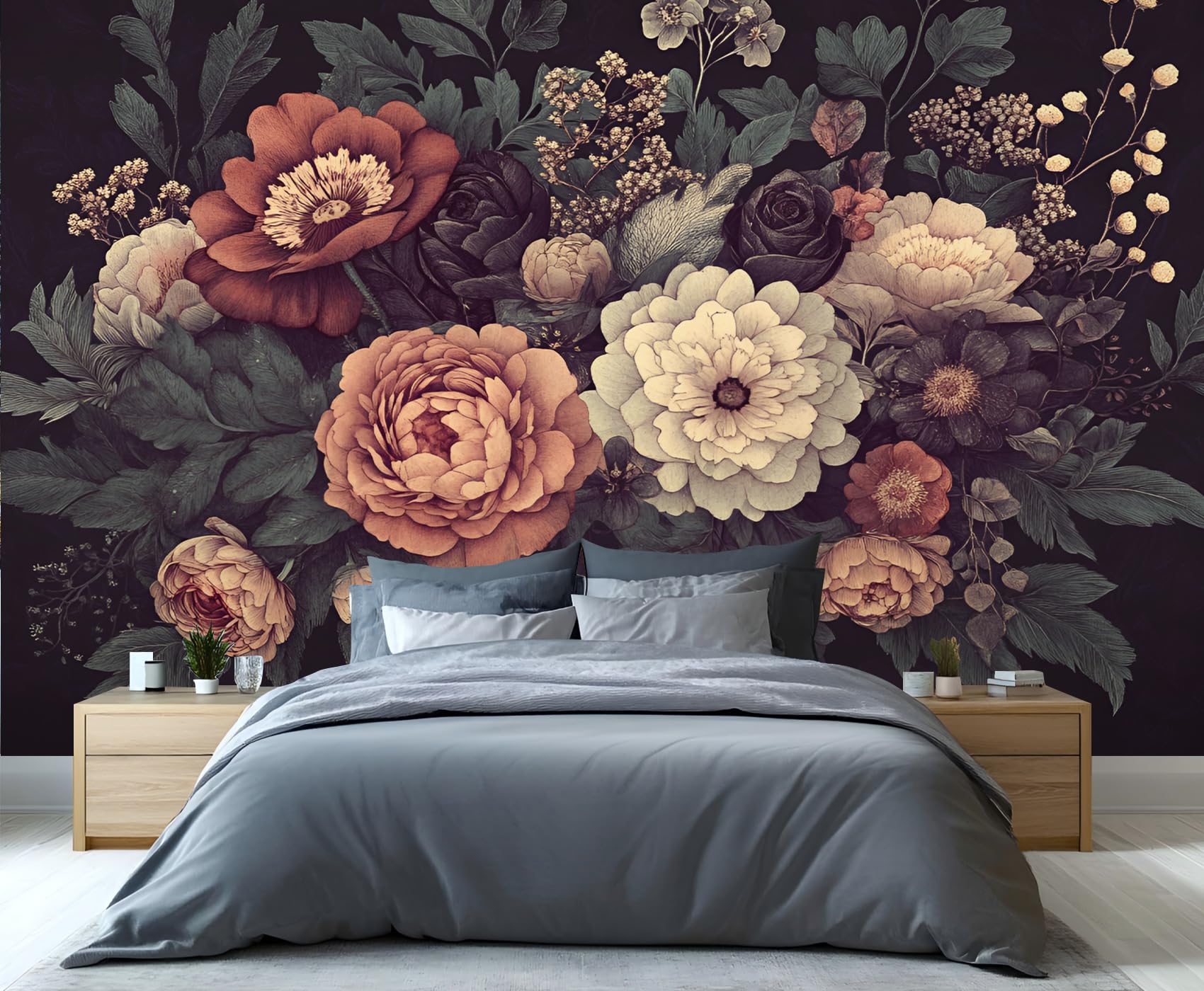 YXQAIED Floral Wallpaper, Retro Peony Wallpaper for Living Room, Rural Flowers Bedroom Wall Paper, Not Self Adhesive Animal 3D Large Mural & Home Decor Poster, 366x254cm
