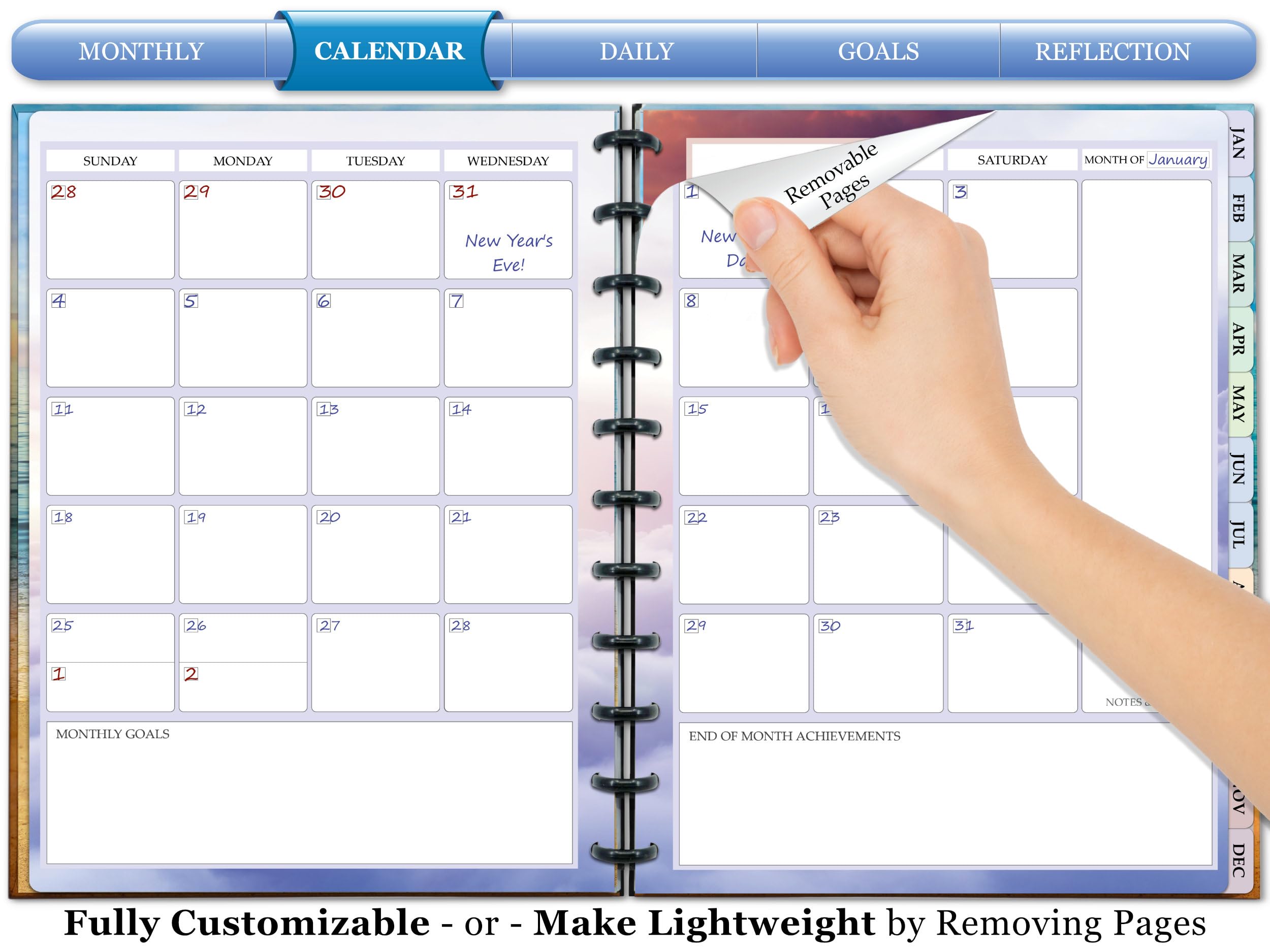 Agenda personalizzabile edizione 2026, 20,5 x 27,9 cm, copertina rigida, planner mensile settimanale giornaliero a disco, 1DSC, rosa loto