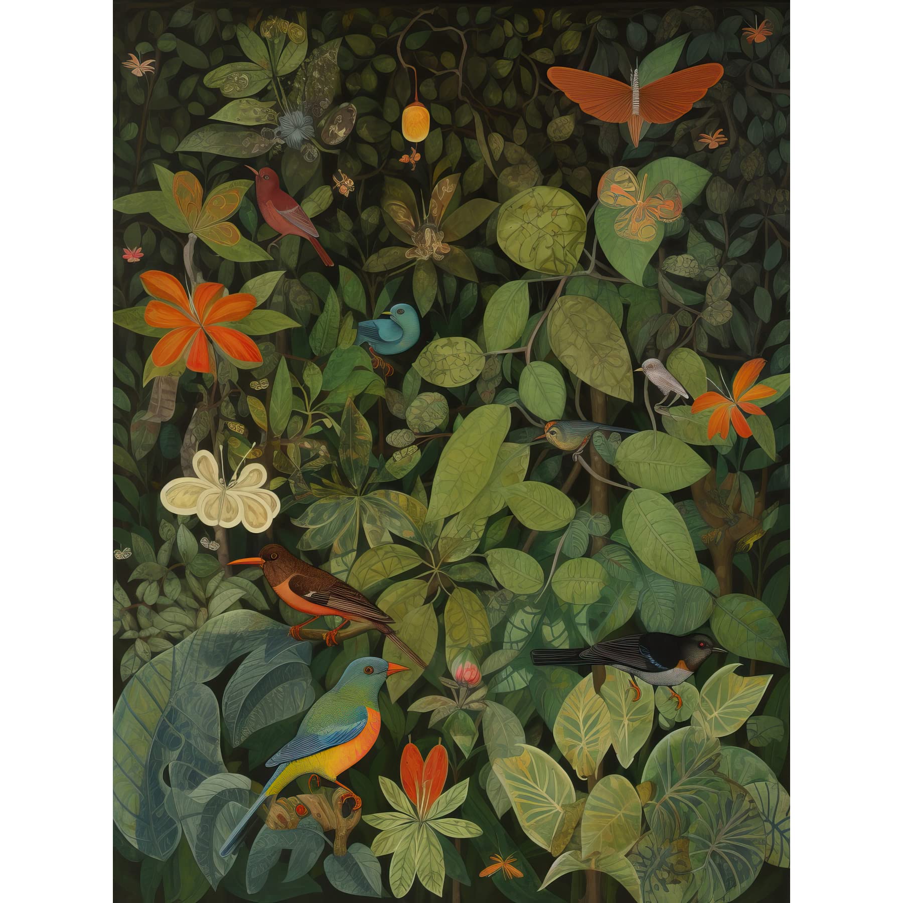 Artery8 Audubon Style Birds and Insects in Jungle Large Wall Art Poster Print Thick Paper 18X24 Inch