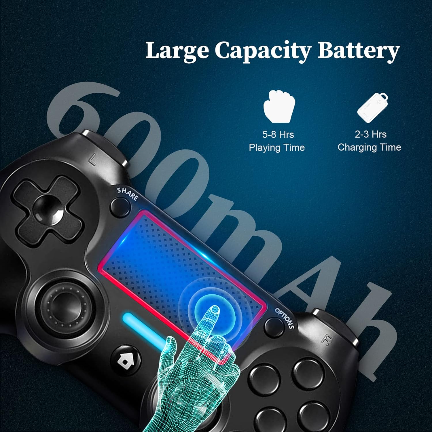 Controller battery capacity and charging time