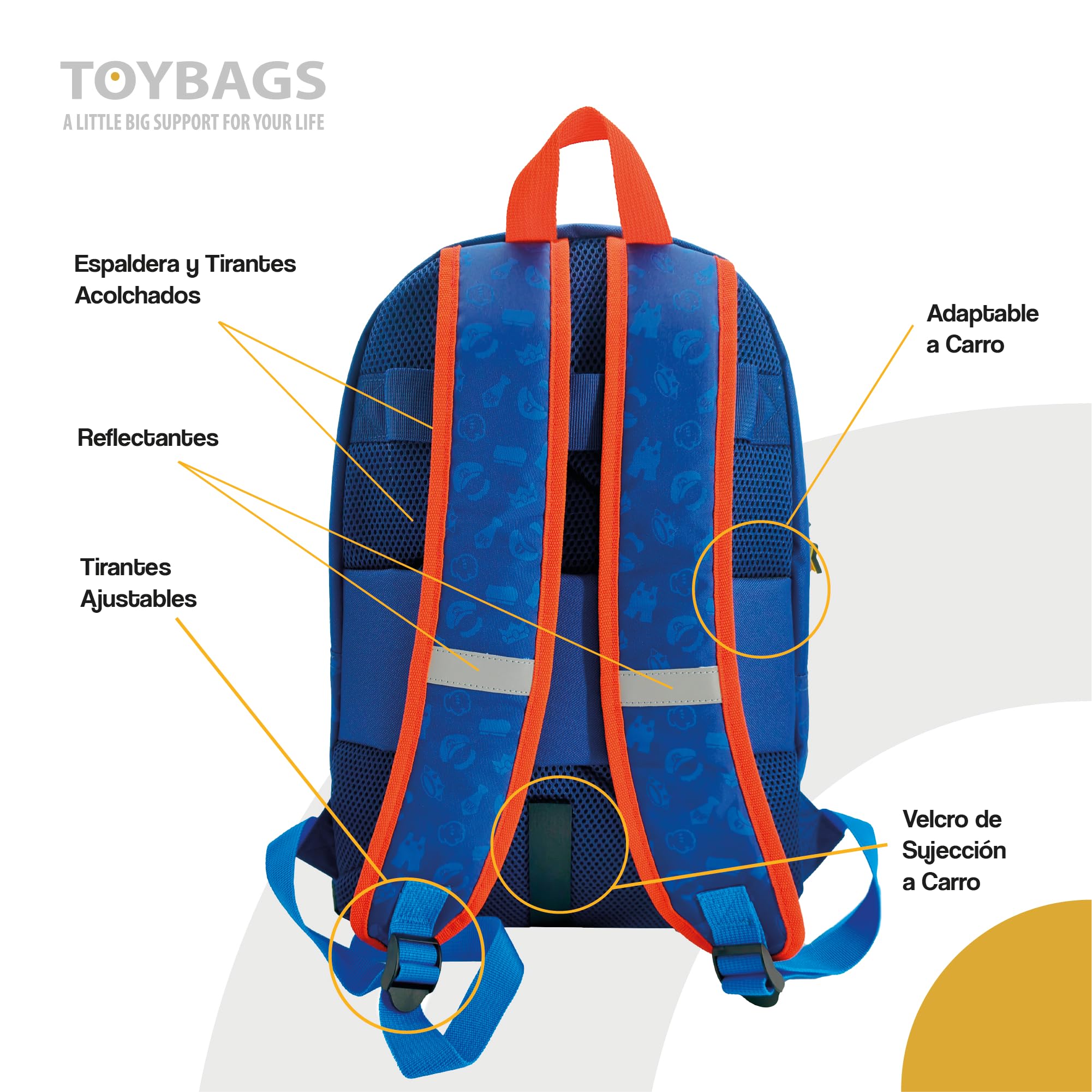 TOYBAGS Super Mario Mochila Escolar - Bolsillo Frontal Redondo - Adaptable al Carro - Correas Ajustables - Espaldera Acolchada - 45 x 32 x 20 cm
