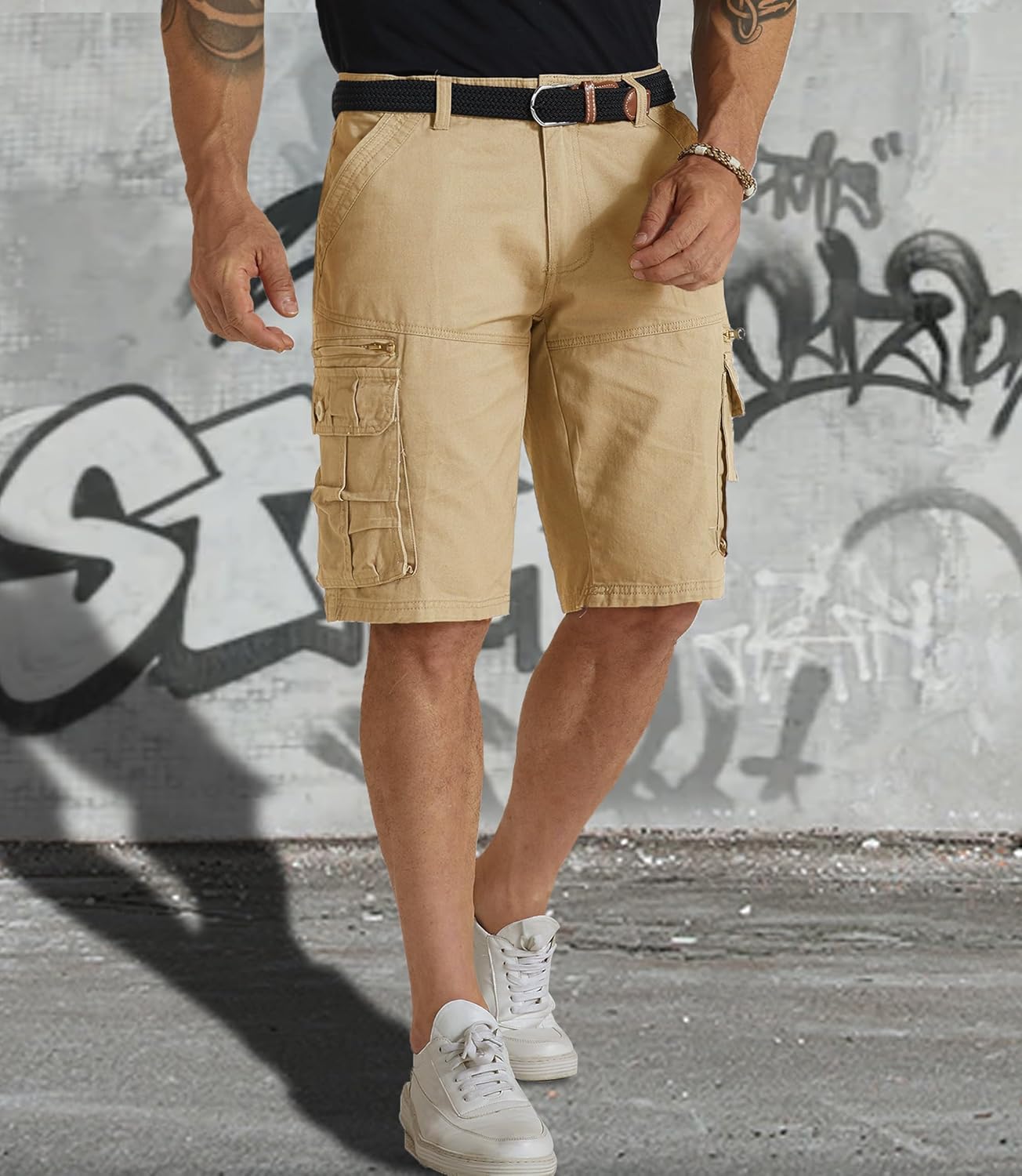 Mens Cargo Shorts Cotton Work Shorts Multi Pocket Casual Workout Shorts for Men NO Belt - Image 5