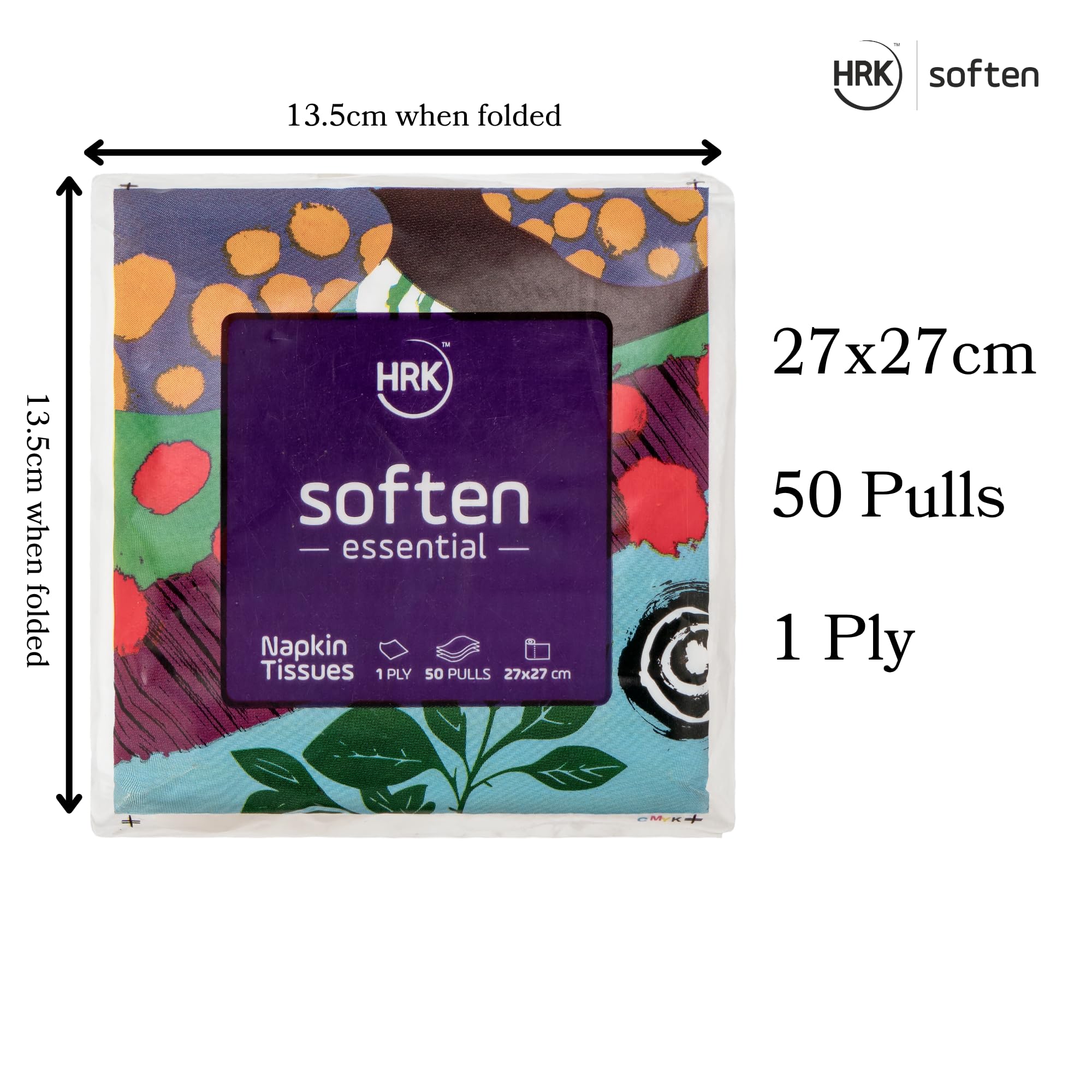 HRK Soften Essential Paper Napkins | 27×27 cm | 1-Ply Virgin Paper Tissue | Soft & Absorbent Multipurpose Napkins | 50 Pulls x 5 Packs | Total 250 Pulls 2