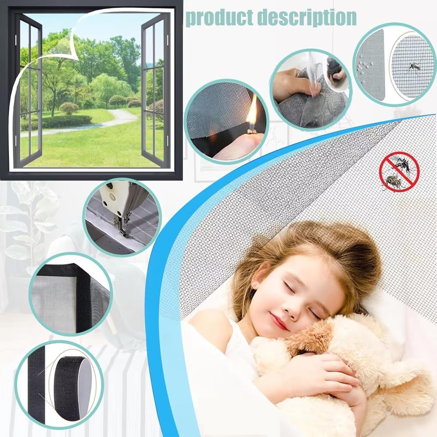 Fliegengitter Für Fenster 125x195 Cm – Selbstklebend Ohne Bohren, Polyester, Schwarz/weiß, Wiederverwendbar & Lichtdurchlässig