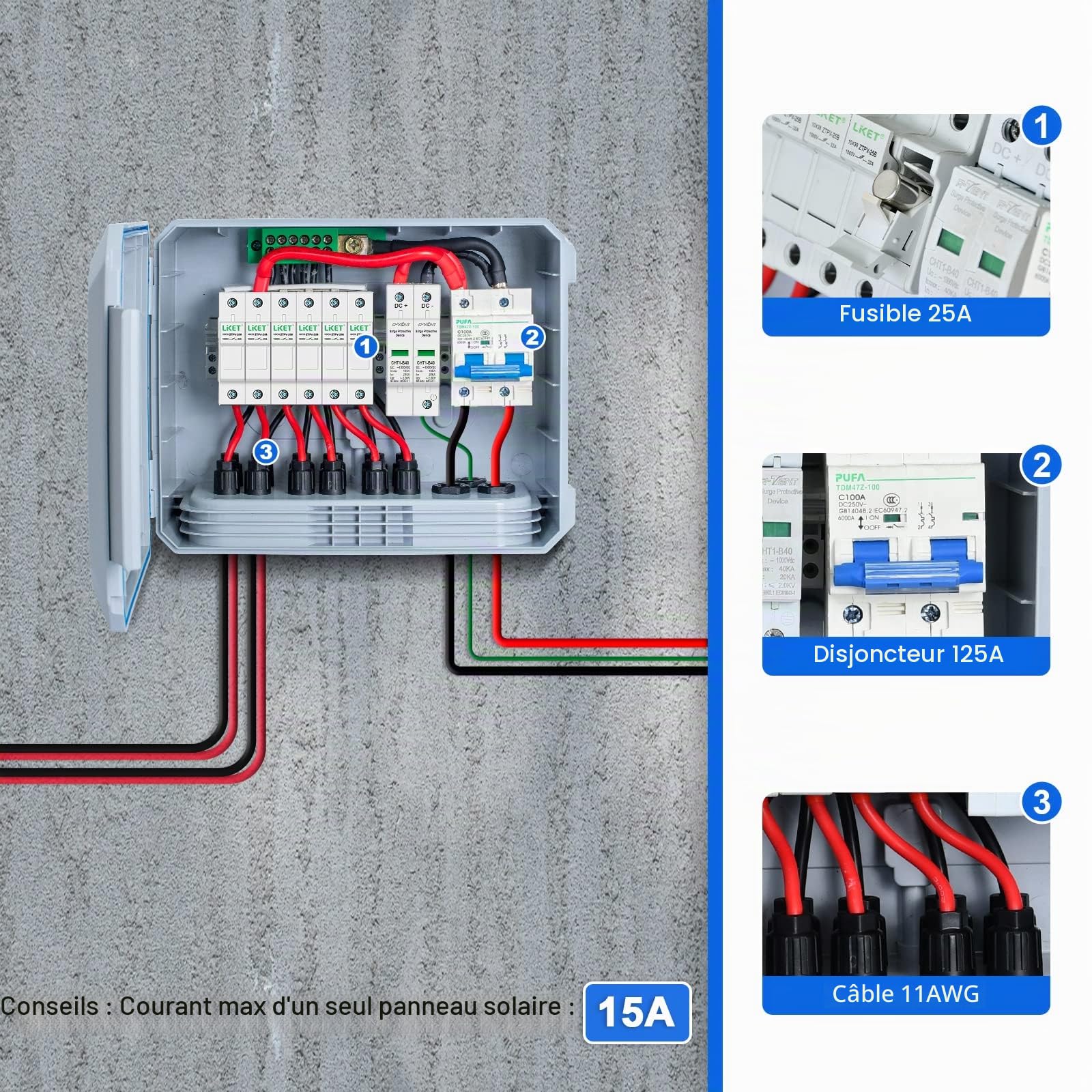 ECO-WORTHY Lot de 6 combinateurs de panneaux solaires PV et disjoncteur 125 A pour panneau solaire et système d'alimentation solaire indépendant du réseau