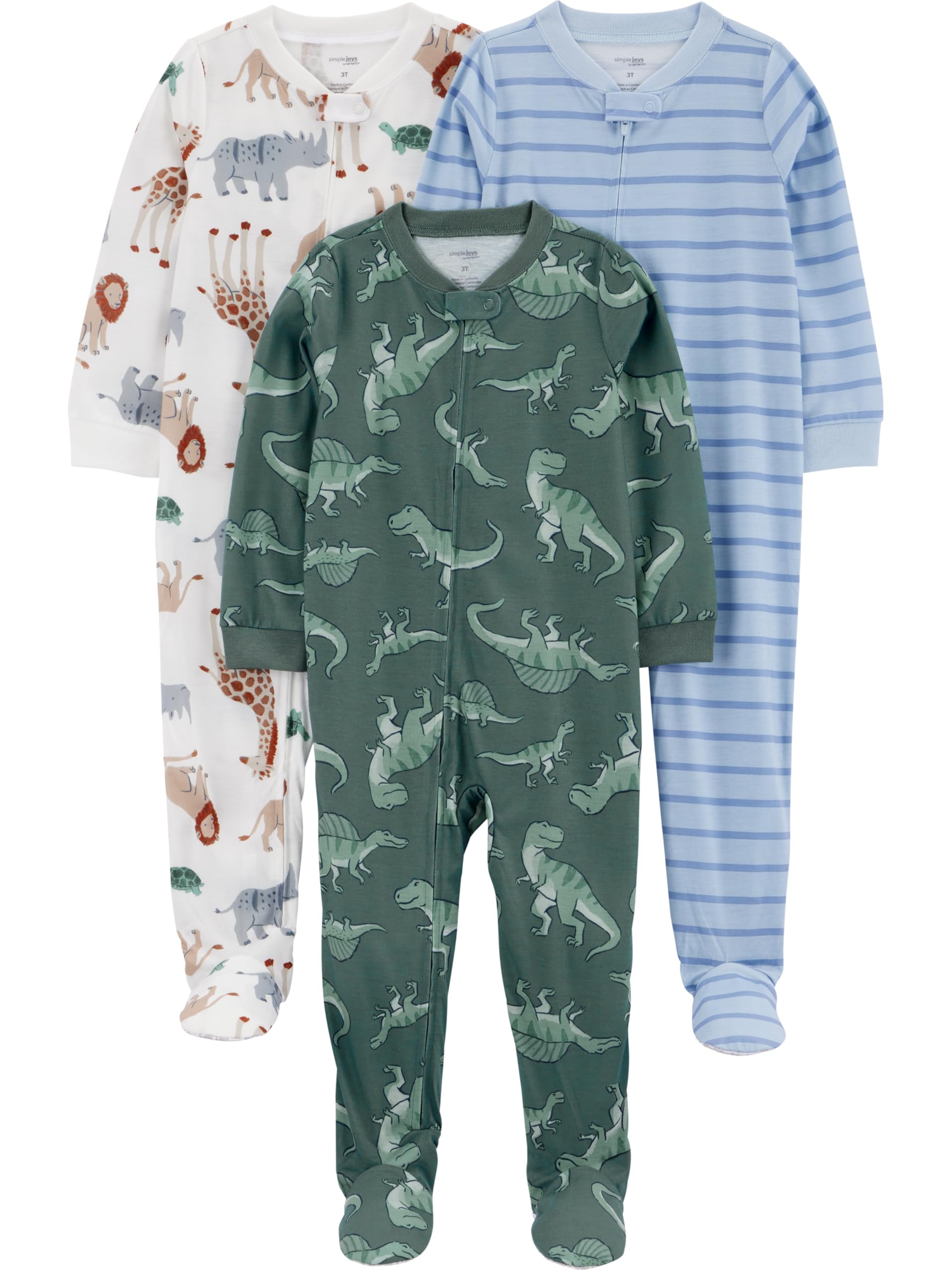 Simple Joys by Carter's 3-pack Loose Fit Flame Resistant Fleece Footed Pajamas Sleepers per neonati e bambini Bimbo 0-24 (Pacco da 3)