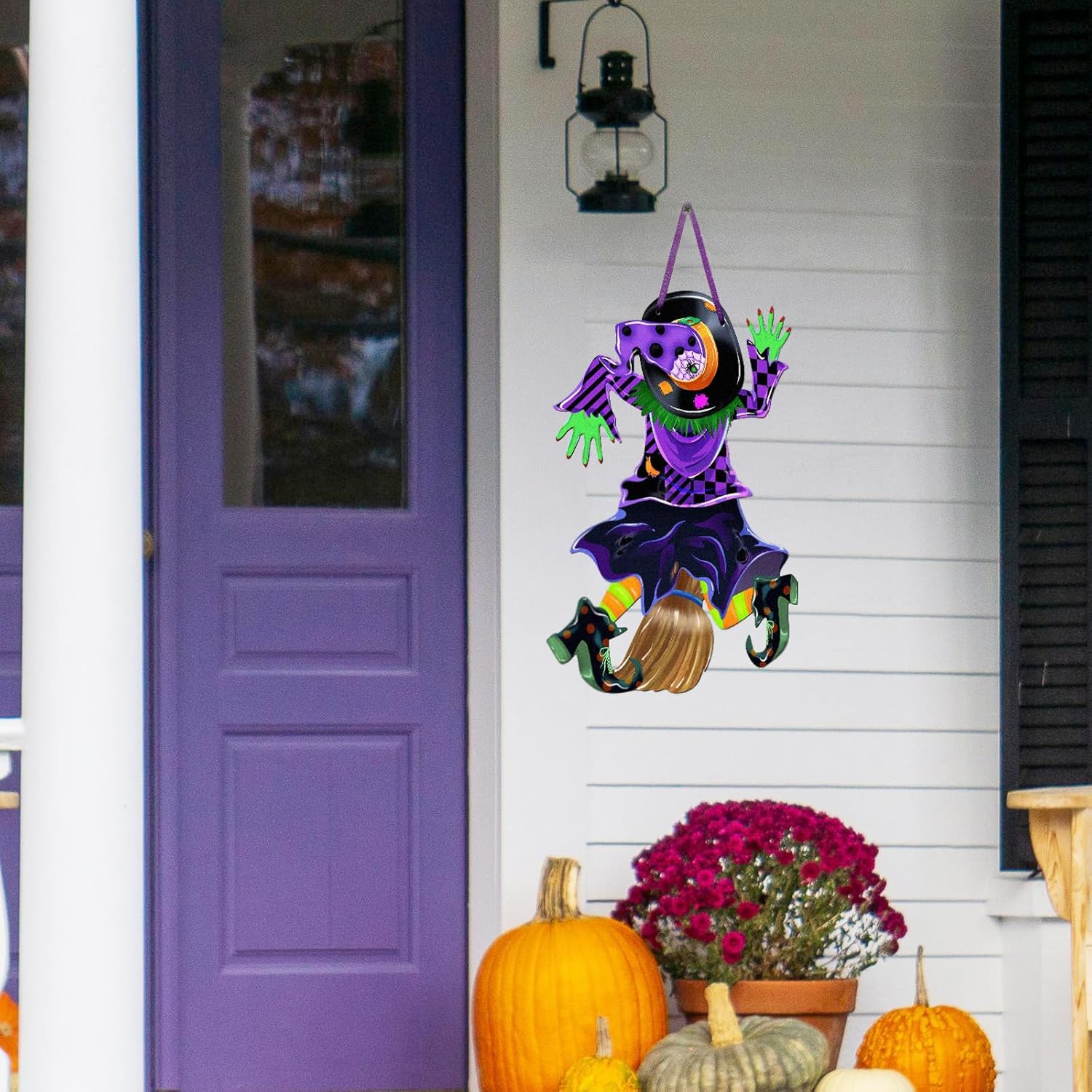 Jinyuanchao 魔女 ハロウィン アウトドアデコレーション 面白い魔女のドア吊り下げ ハロウィンの魔女の装飾 庭、庭、ポーチ
