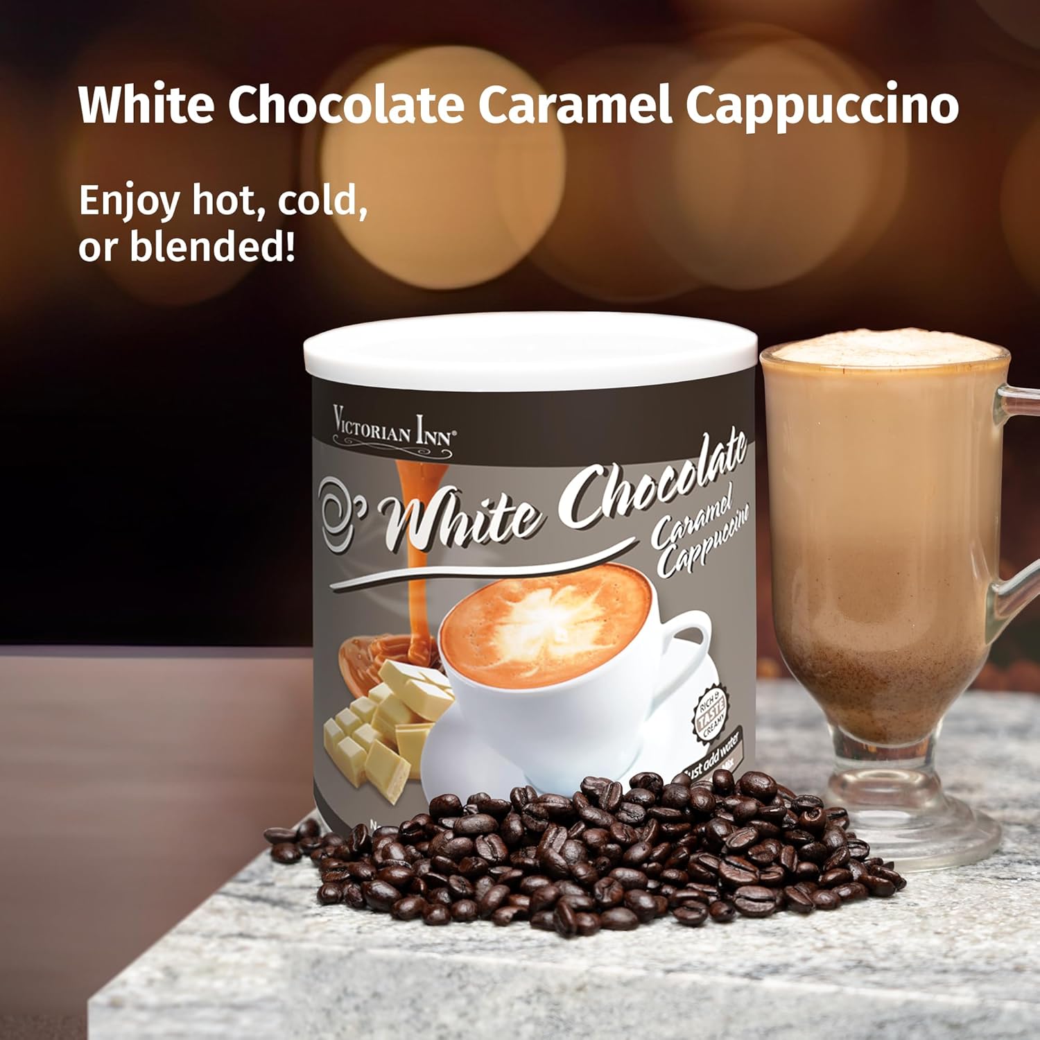 Victorian Inn Instant Cappuccino - White Chocolate Caramel Flavor - Creamy & Delightful Coffee Mix - Great Hot, Cold, or Blended - Creamy Flavor - 2 Pound (Pack of 6)