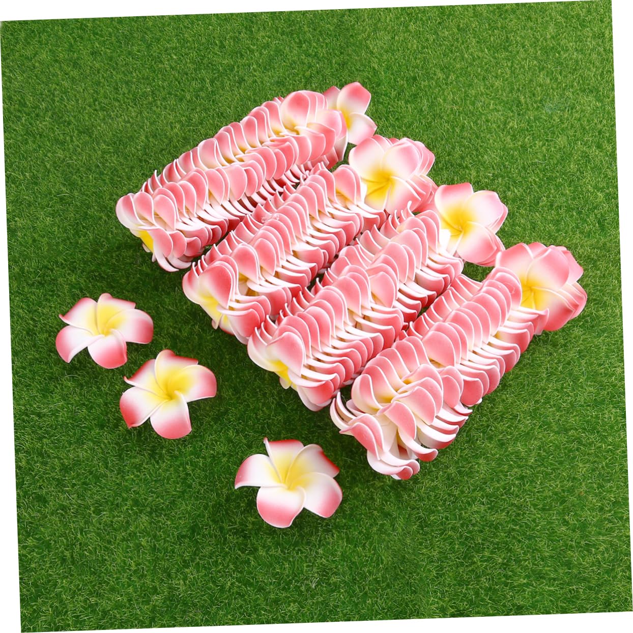 PRETYZOOM 3 Set Decorativi 6 Cm Fiori Artificiali Hawaiani Plumeria Rossa Per La Festa Di Nozze Casa 100 Pezzi * 3