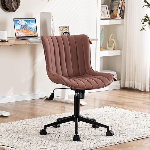 YOUNIKE Silla de oficina giratoria con ruedas, tapizada de piel sintética, altura ajustable, respaldo ergonómico moderno sin brazos, color morado y