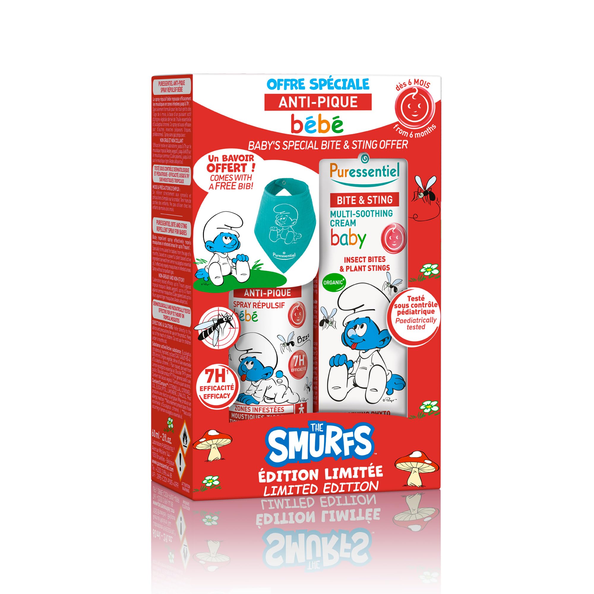 Puressentiel - Baby Repellent + Soothing Duo The Smurfs â€“ Mosquito, Insect, Fly and Tick Repellent - Proven 7-Hour Efficacy - Suitable for Babies Aged 6 Months +