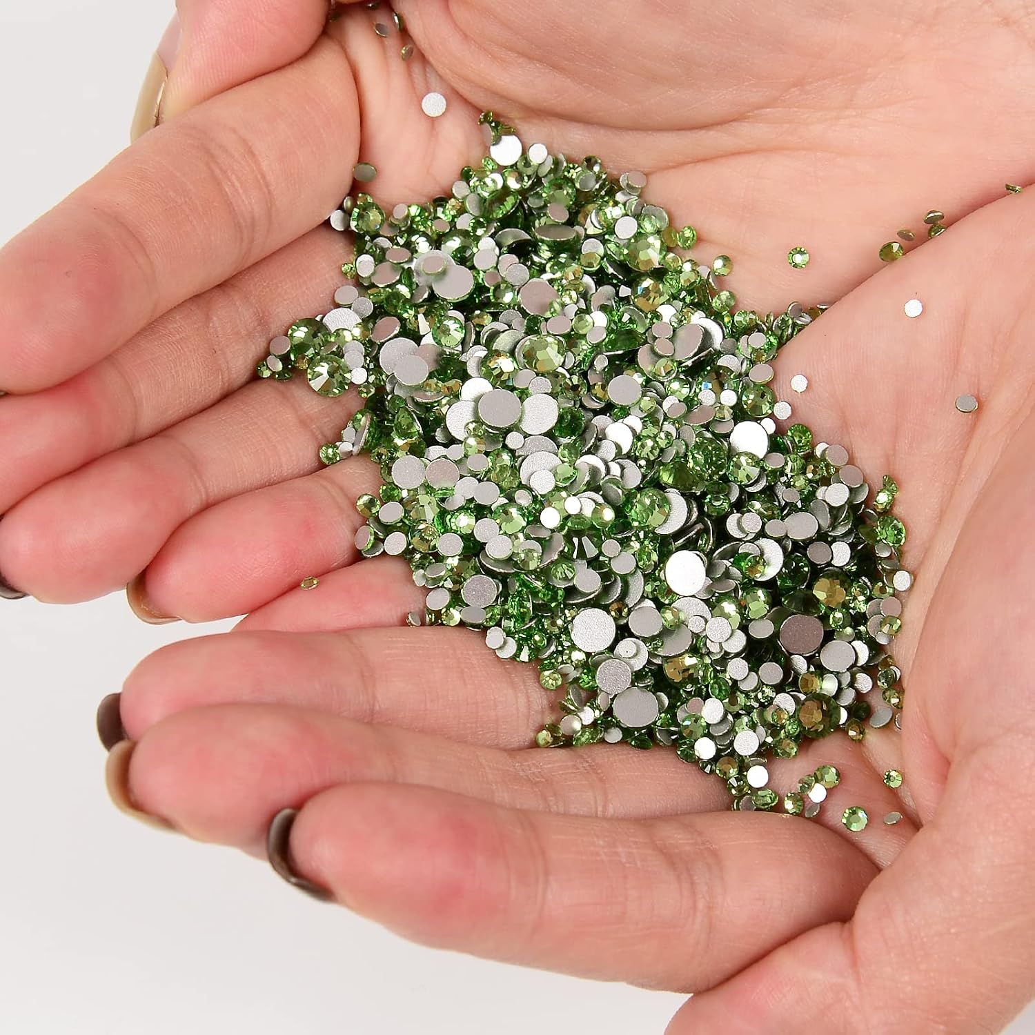 10000 Pieces Rhinestones 6 Sizes Round Crystal Glass Flat Back Rhinestones with 1Tweezers and 1Picking Pen for Nail Art Crafts Clothes Bags DIY (Peridot) image 4