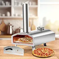 Forno de pizza a lenha de 30,5 cm, forno de pizza ao ar livre, forno de pizza de pellets de madeira portátil de aço inoxidável com pedra de pizza rotativa para quintal