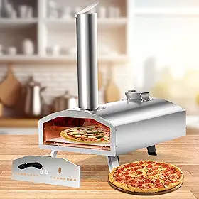 Forno de pizza a lenha de 30,5 cm, forno de pizza ao ar livre, forno de pizza de pellets de madeira portátil de aço inoxidável com pedra de pizza rotativa para quintal