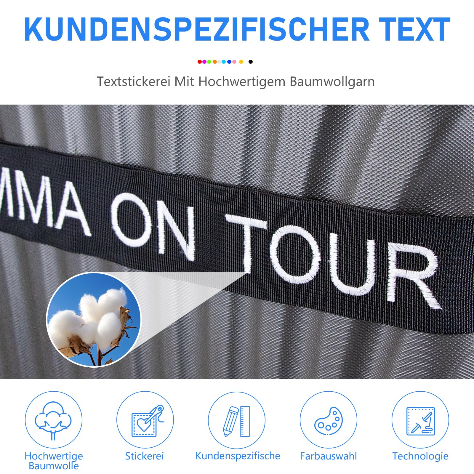 Personalisierte Koffergurt mit Namen, 8 Stück - Stickerei kofferband Gurt Auffällig & Sicher, Bunt Gepäck Identifikation für Große & Kleine Reisekoffer, TAS Koffer Bänder Gepäckband ideal über Kreuz