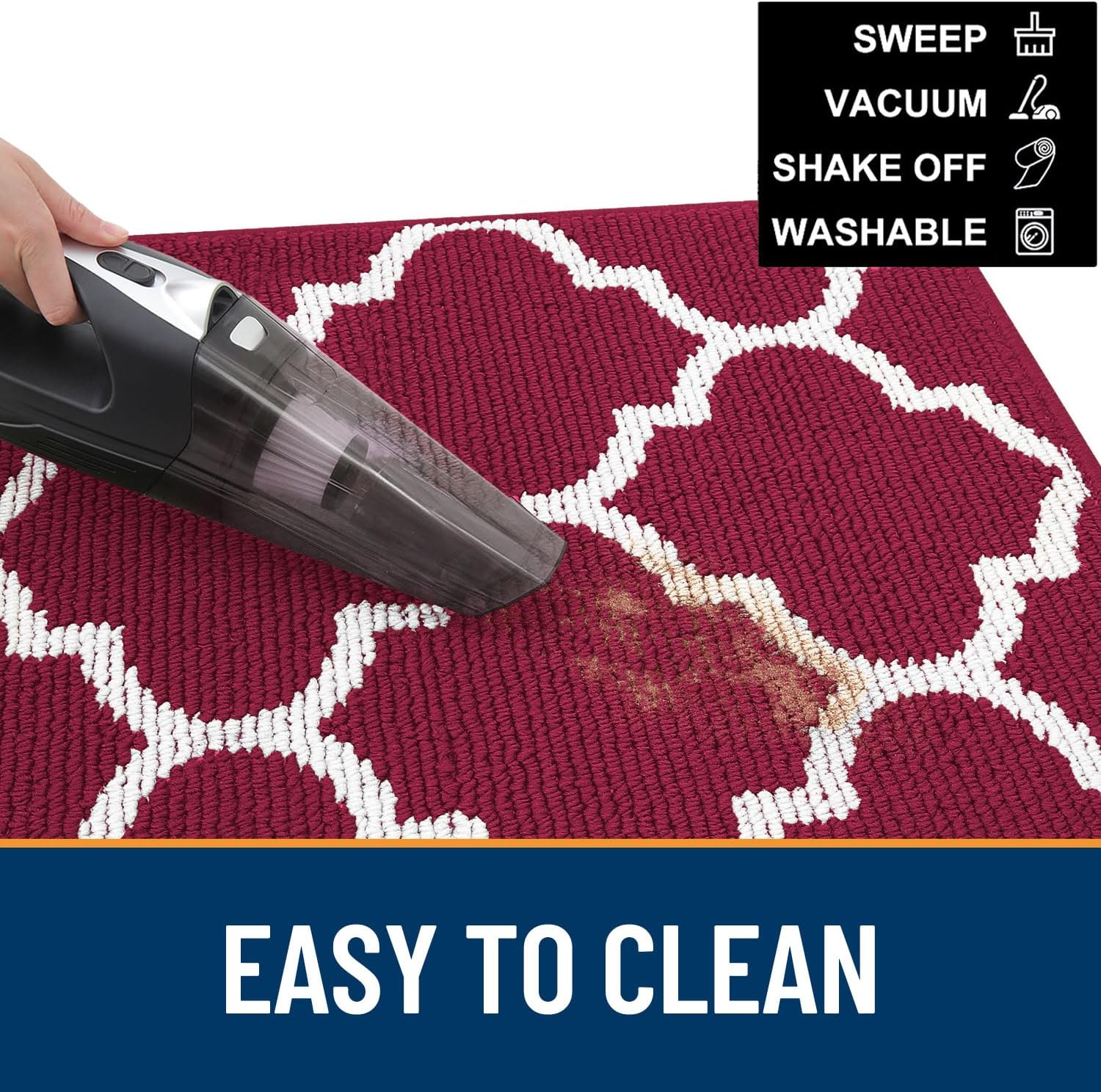 OLANLY Indoor Door Mat, 32x20, Non-Slip Absorbent Resist Dirt Entrance Mat, Washable Low-Profile Inside Floor Doormats for Entryway, Red - Image 5