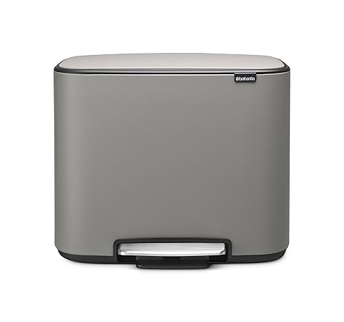 Brabantia Bo - Cubo de basura con pedal de 9.5 galones (concreto mineral) cubo de basura para reciclaje y basura, compartimentos extraíbles + bolsas disponible en Yaxa El Salvador