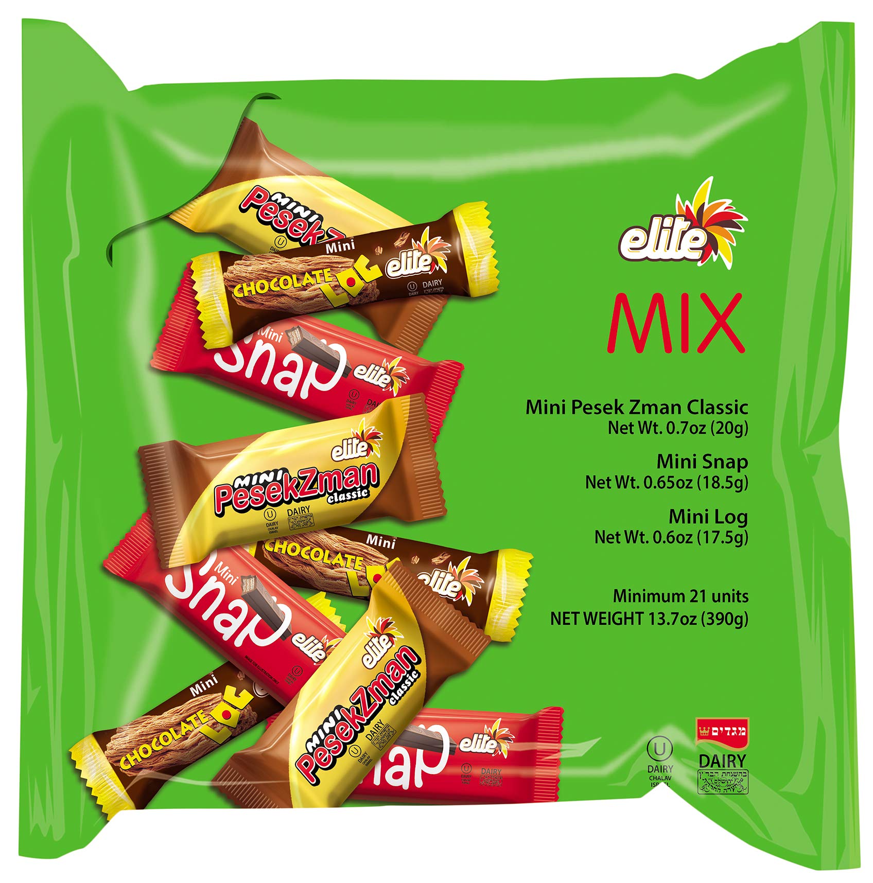 Elite Mini Milk Chocolate Bar Variety Pack, 13.7oz (21 Bars), Mini