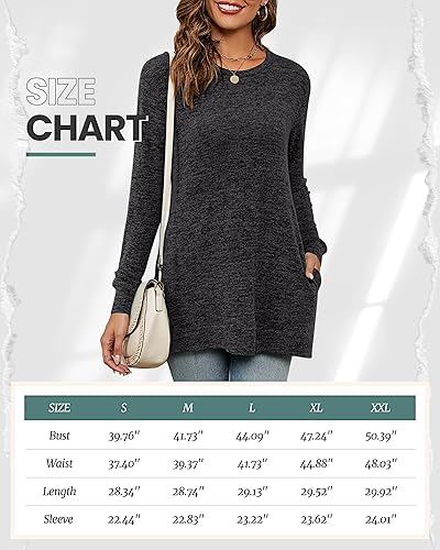 Miniatura 6 de 2 sudaderas casuales de manga larga para mujer, cuello redondo, sin botones, con bolsillos laterales, túnica de otoño