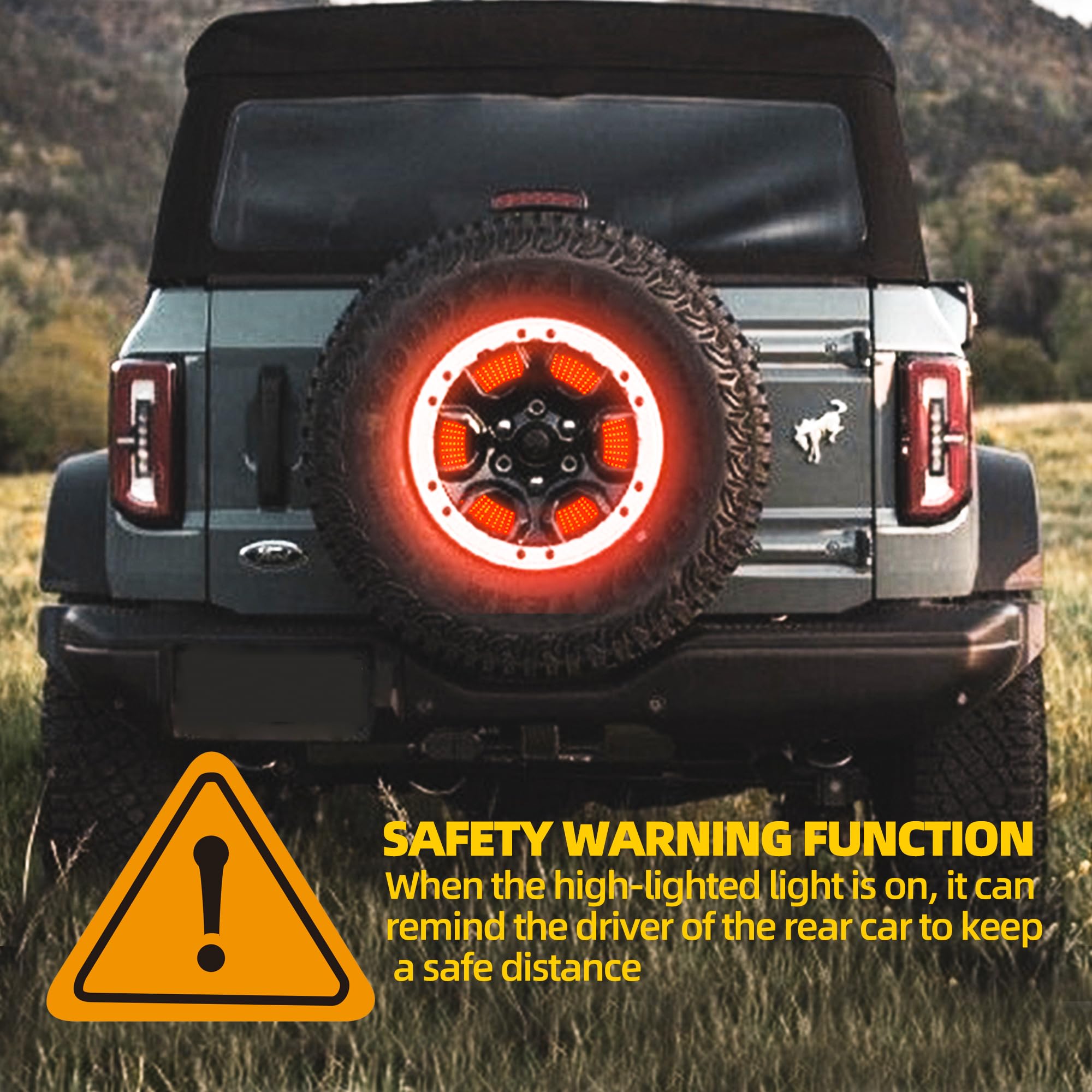Spare Tire Brake Light & Red LED Wheel Light Third Brake Light Fit for Ford Bronco 2021 2022 2023 2024-2 Door or 4 Door Plug & Play