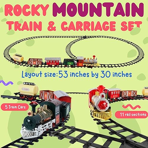 Miniatura 5 de BPC - Juego de tren eléctrico para niños con motor de locomotora, juego clásico de tren navideño para debajo del árbol, juguete a pilas con luces,