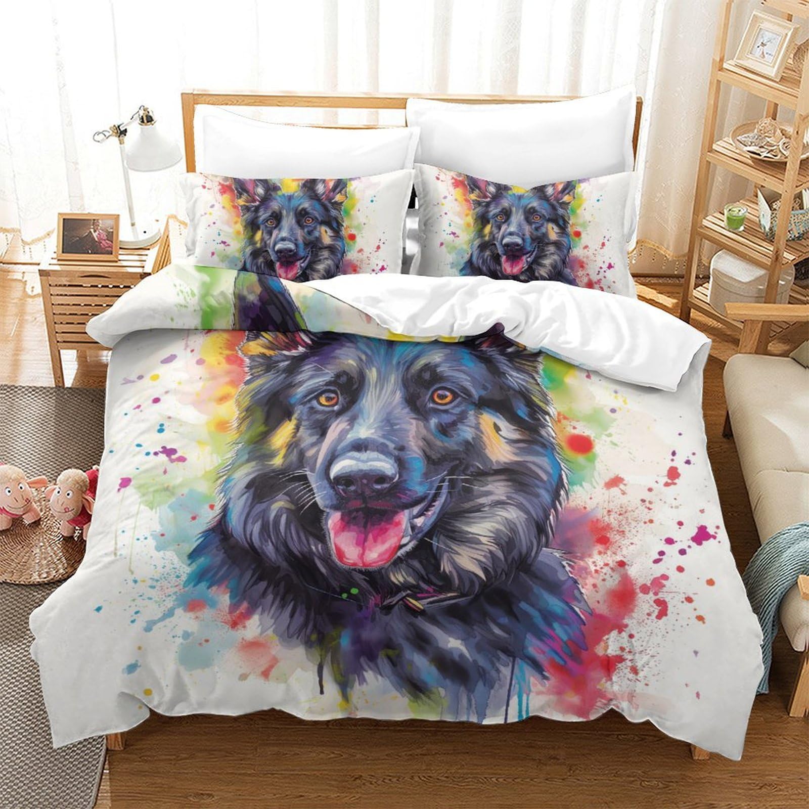 Housse Couette Chien Berger Allemand 3D King anti-froissement 3 pces