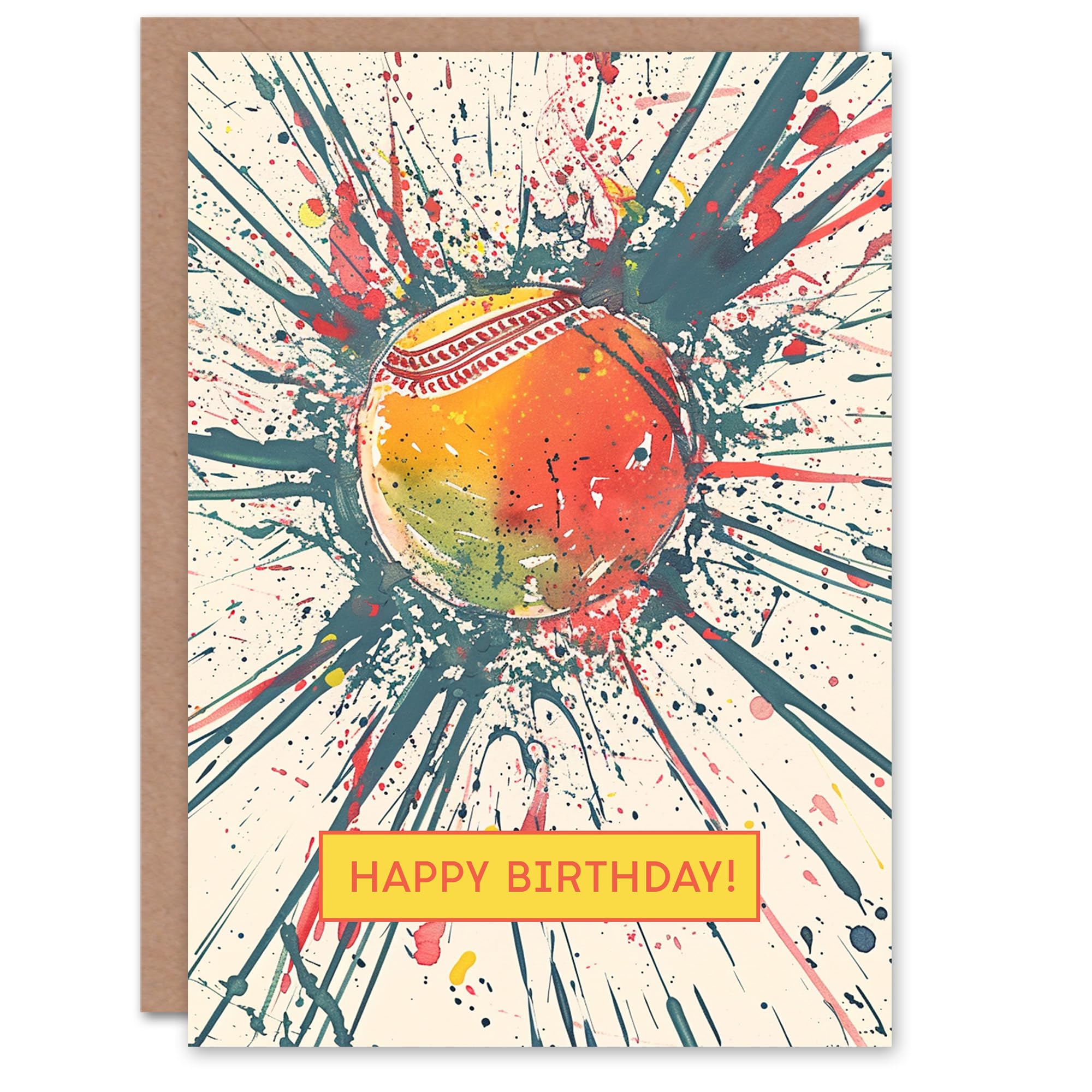 Artery8 Cricket Ball Dynamic Paint Splatter Sport Fan For Him Man Birthday Card