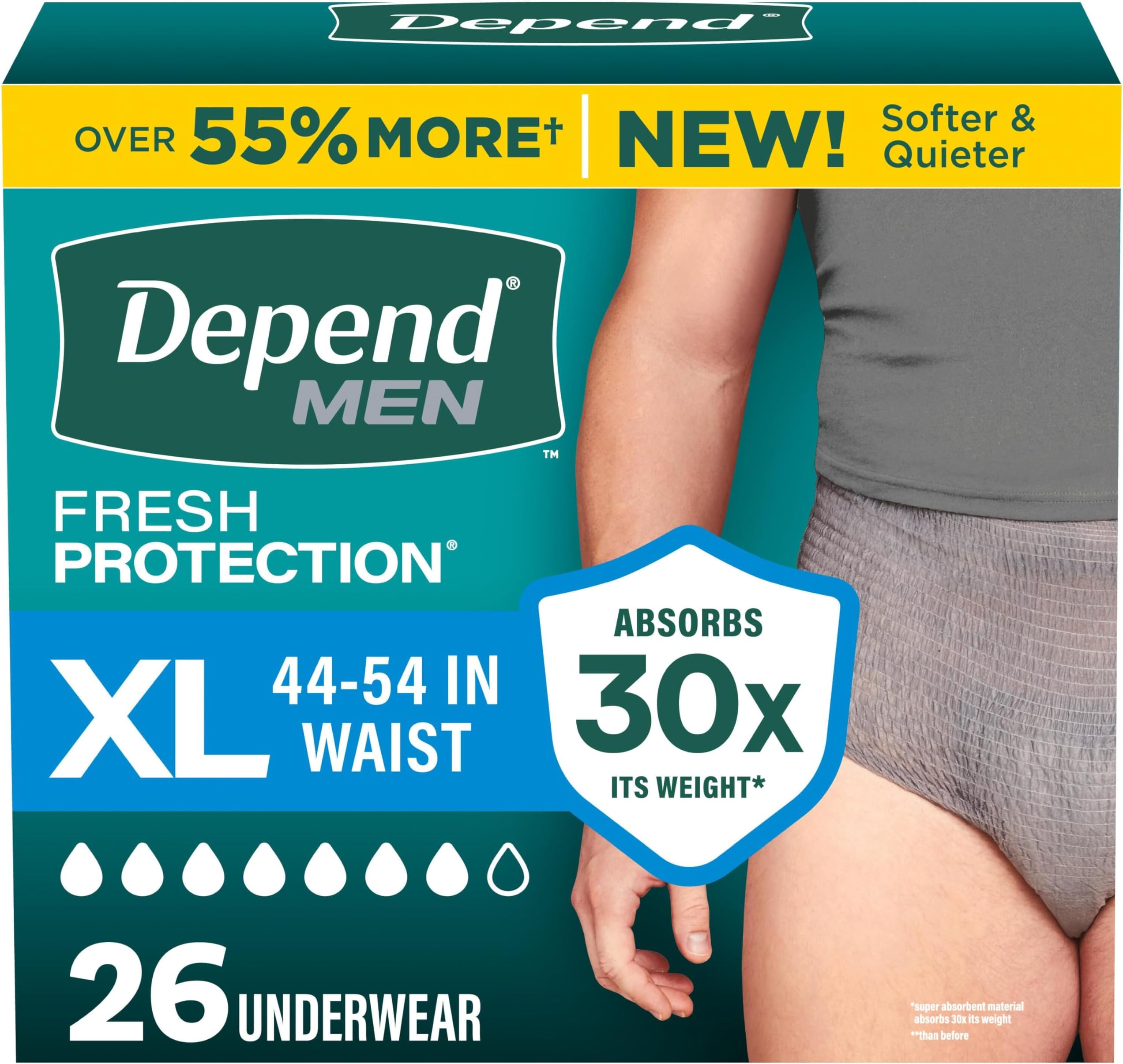 Depend Fresh Protection Adult Incontinence Underwear for Men (Formerly Depend Fit-Flex), Disposable, Maximum, Extra-Large, Grey, 26 Count, Packaging May Vary
