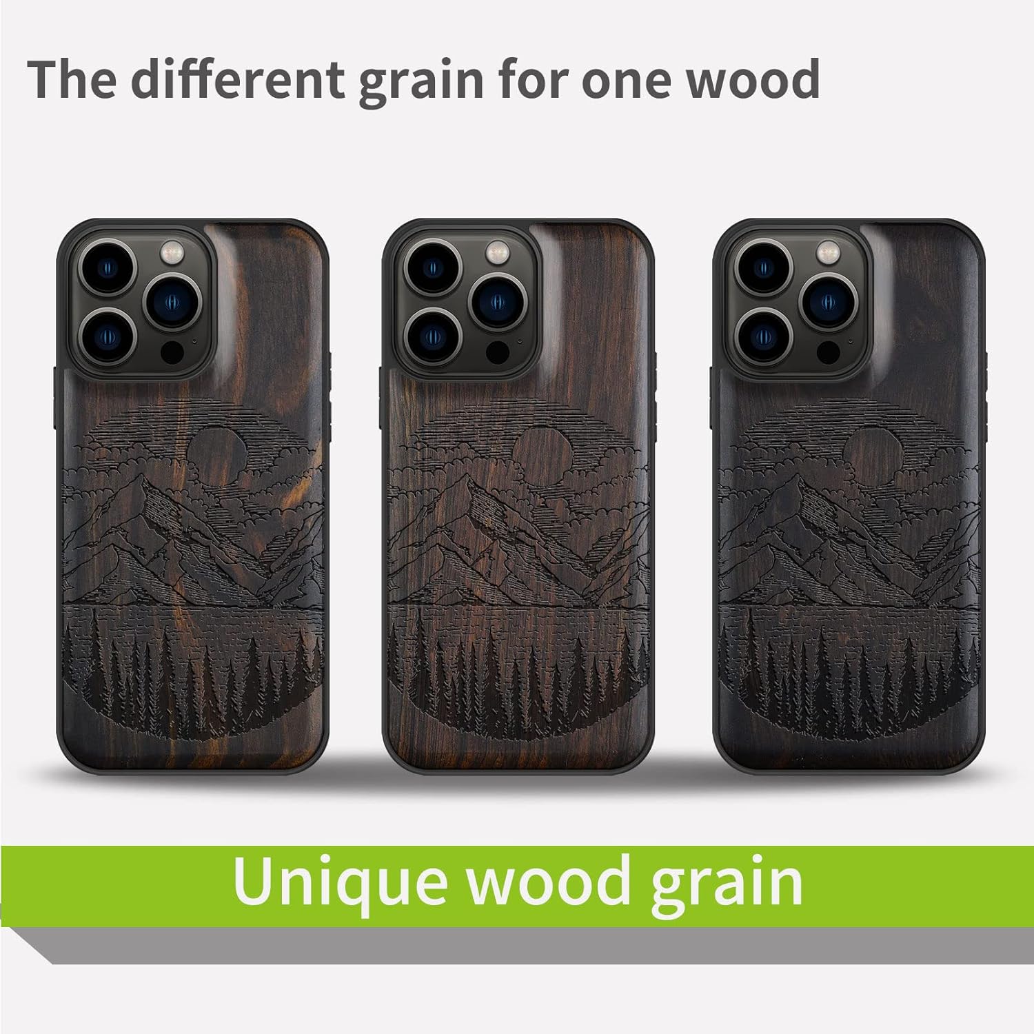 Carveit Magnetic Wood Case for iPhone 13 Pro - Natural Wood & Black Soft TPU - Shockproof Protective Cover - Unique & Classy Wooden Case - Compatible with MagSafe - Alpine Lake Carving - Blackwood