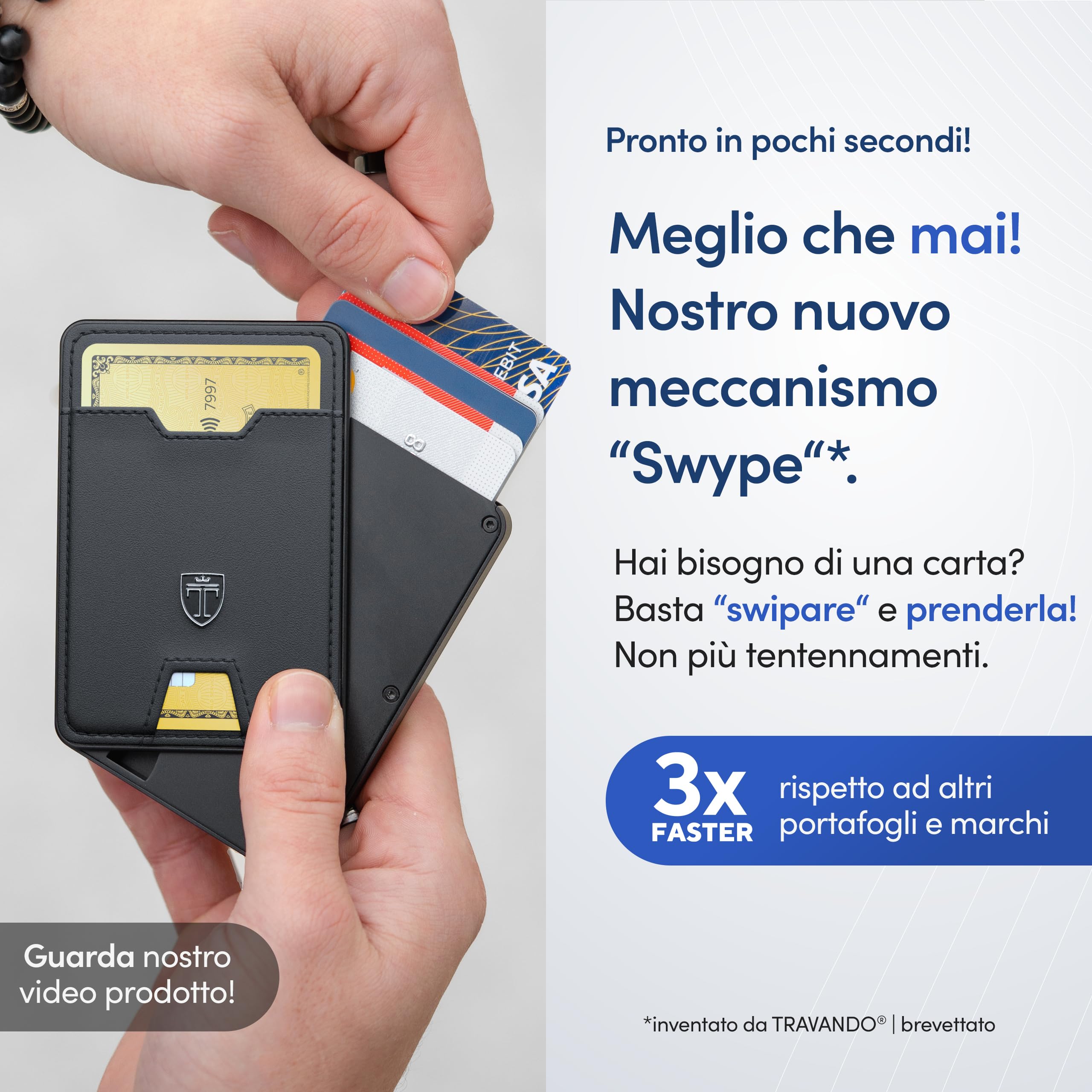 TRAVANDO SWYPE Alluminio Portafoglio Uomo Slim in Vera Pelle - Portacarte Uomo Protezione RFID - Porta Tessere piccolo con Tasca per Contanti - Portafogli Slim Di Credito - Mini Smart Wallet