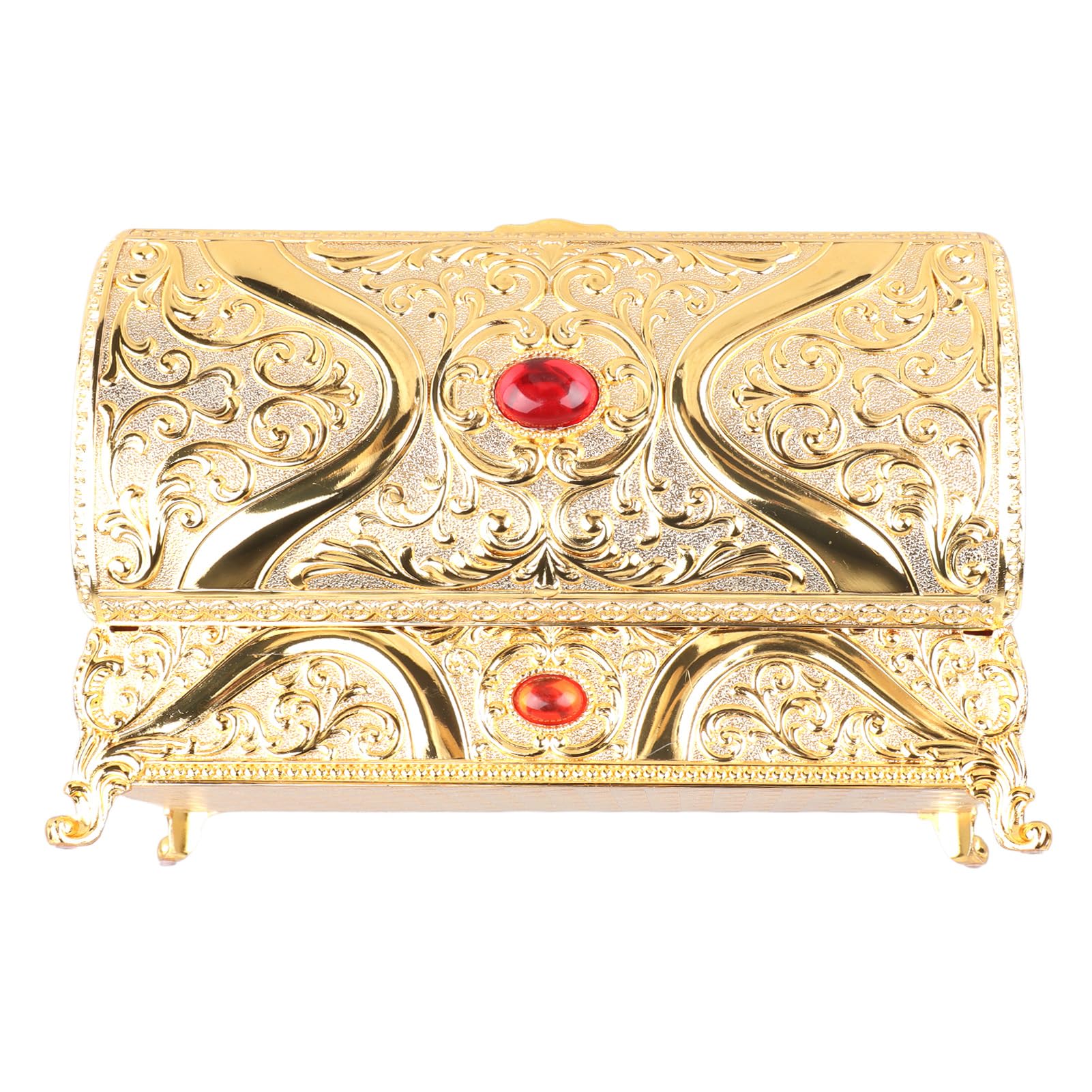 Metalowe pudełko na biżuterię w stylu vintage Eleganckie prostokątne pudełko na ozdoby z delikatnym wzorem Miękka aksamitna wyściółka Pojemnik o dużej pojemności na pierścionki (Złoto)